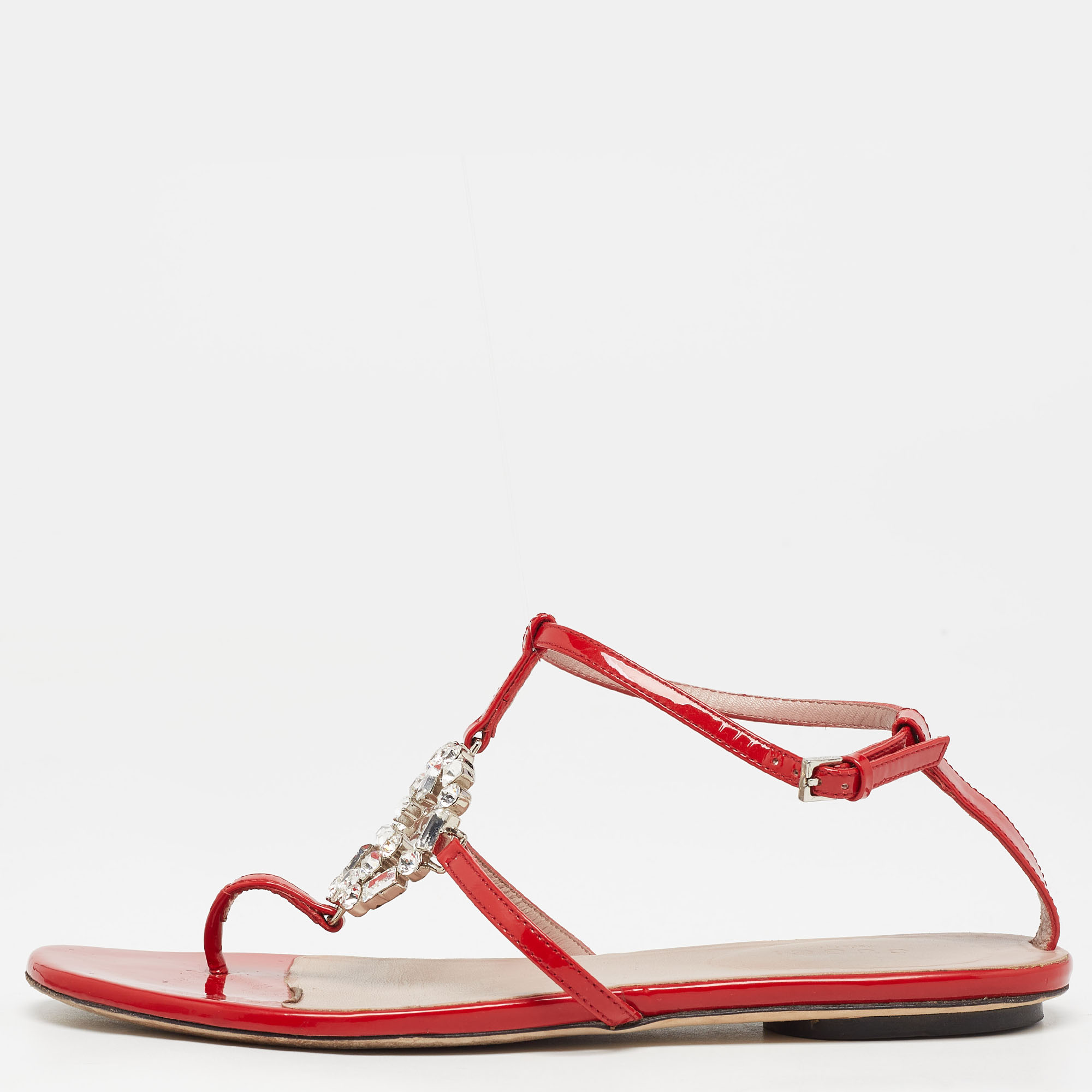 

Gucci Red Patent GG Interlocking Crystal Embellished Ankle Strap Size