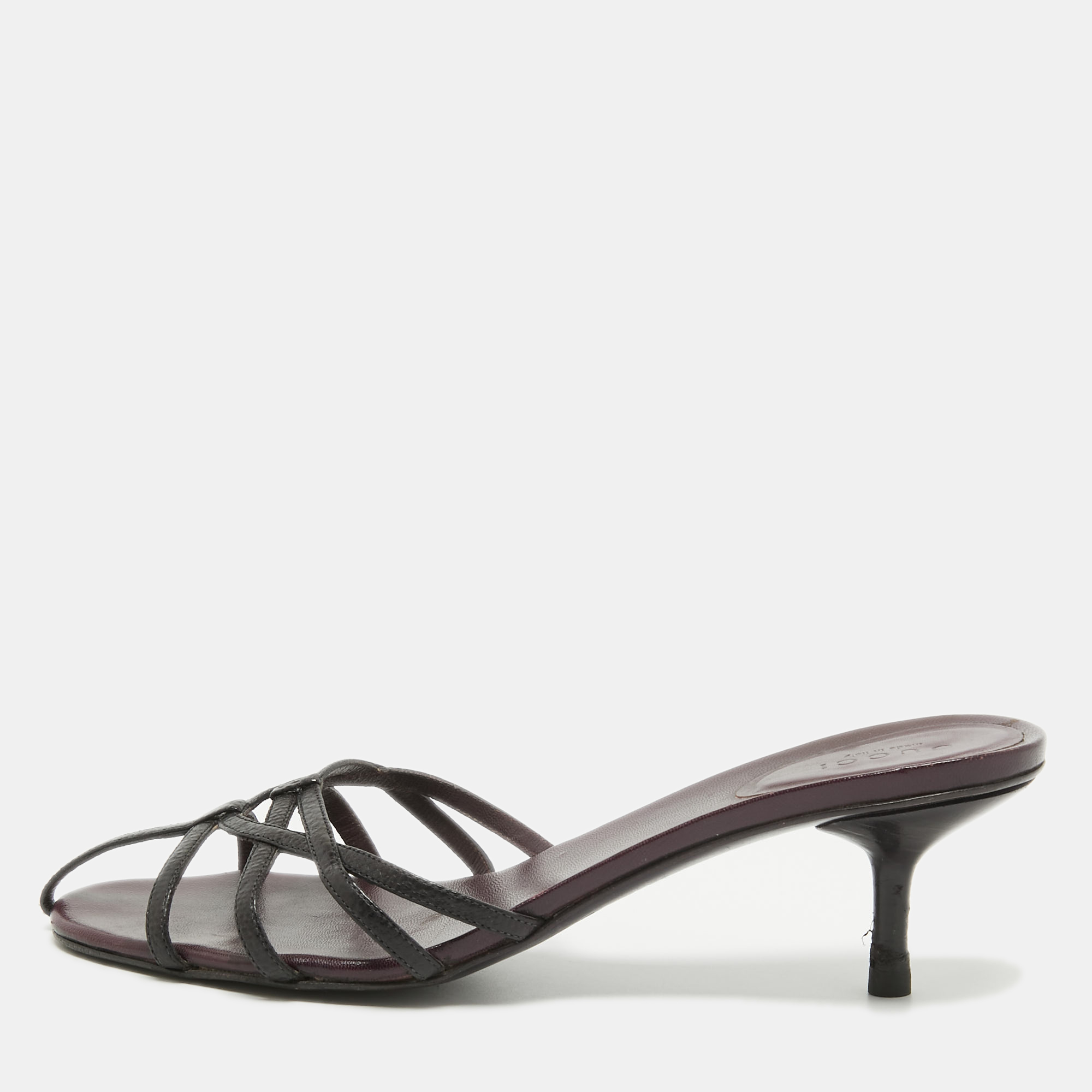 

Gucci Burgundy/Black Leather Strappy Slide Sandals Size