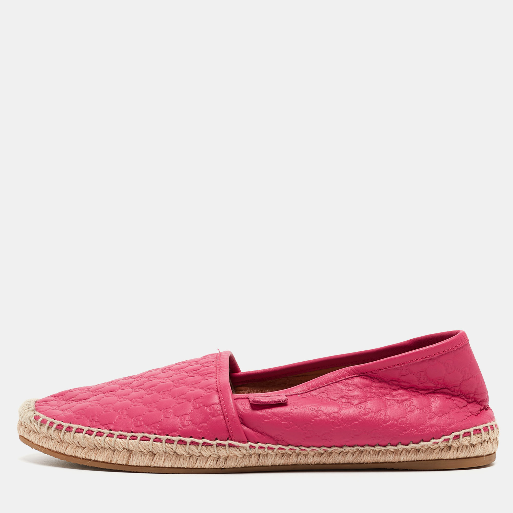 Pre-owned Gucci Pink Microssima Leather Espadrille Flats Size 39.5