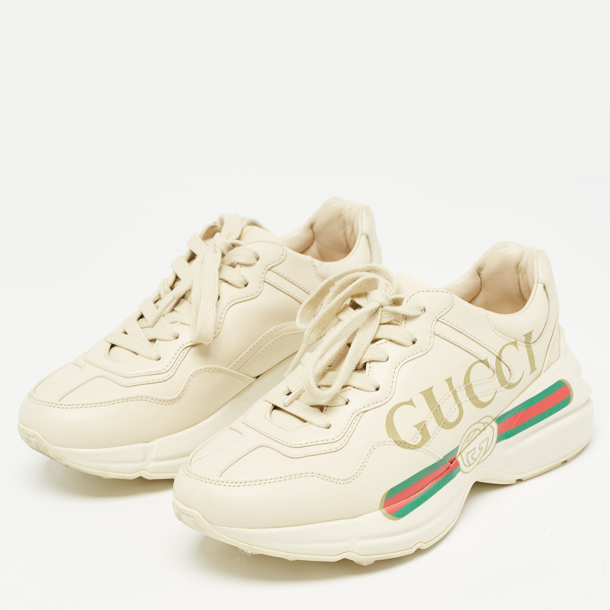 

Gucci Cream Leather Rhyton Sneakers Size