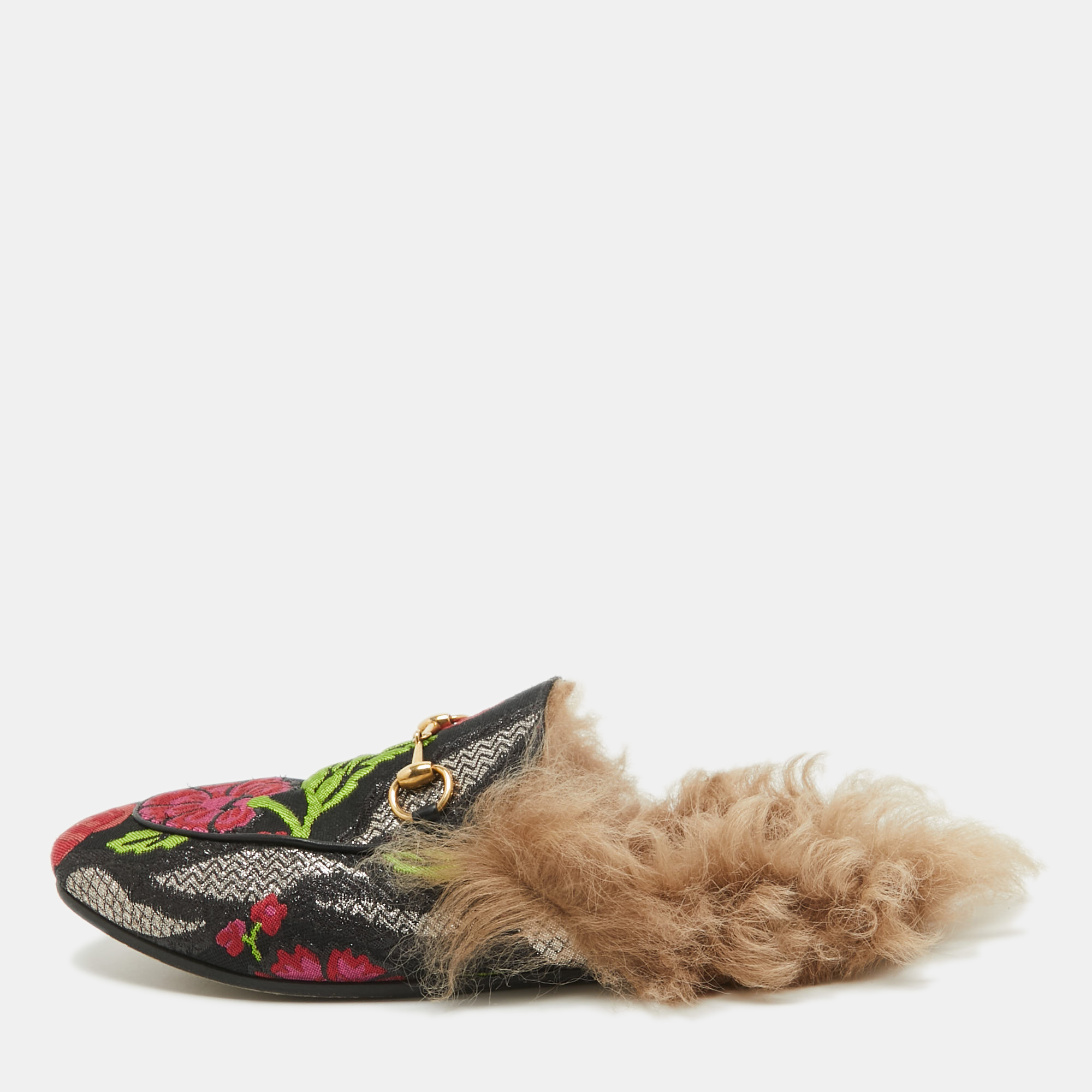 

Gucci Multicolor Lurex Fabric Princetown Mules Size