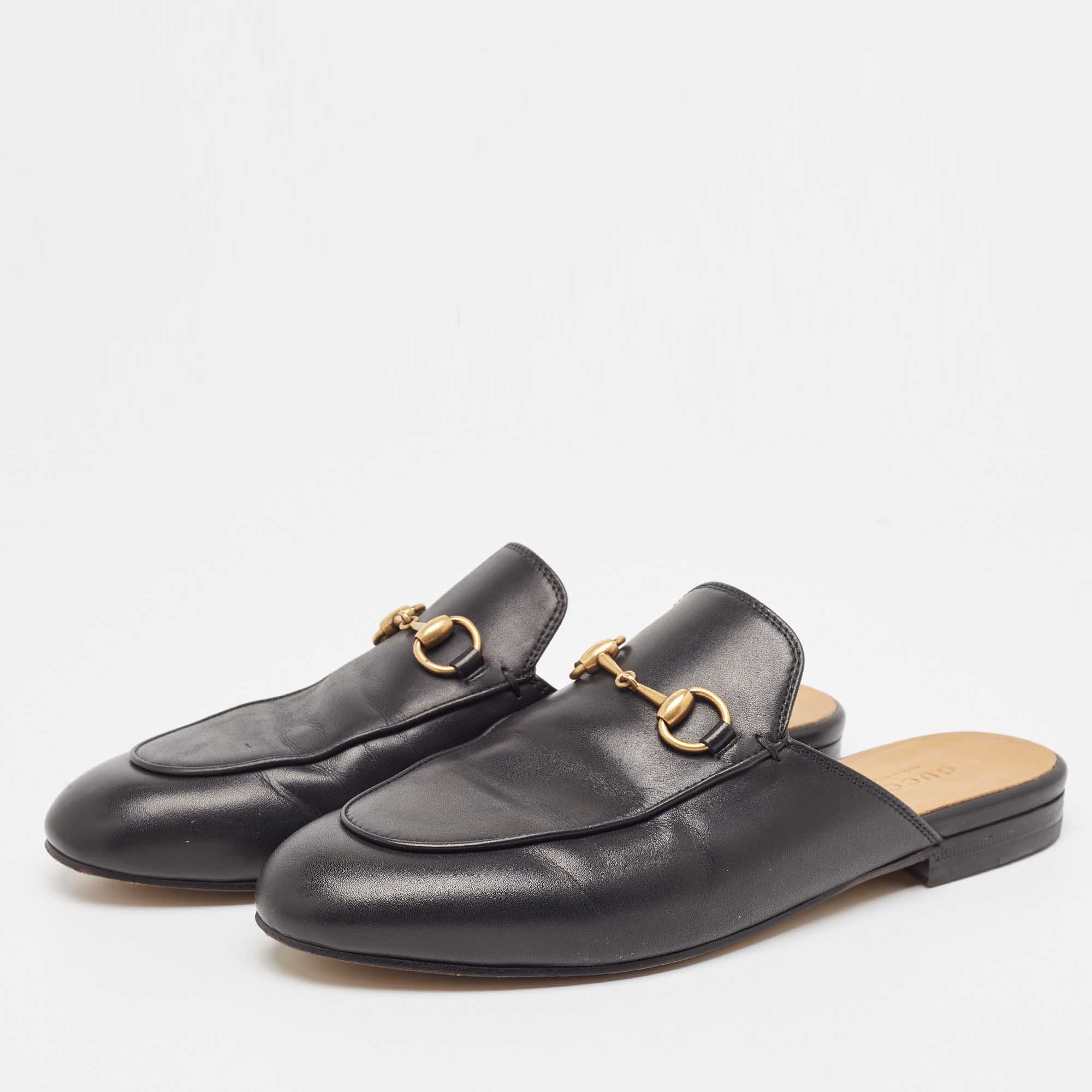 

Gucci Black Leather Princetown Mules Size