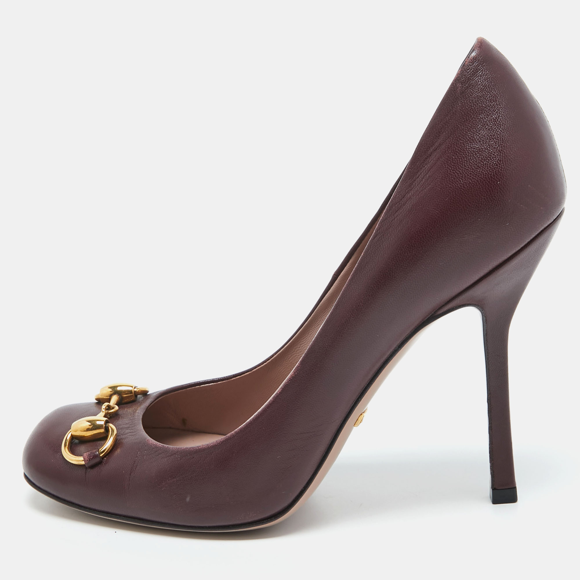 

Gucci Burgundy Leather Horsebit Square Toe Pumps Size