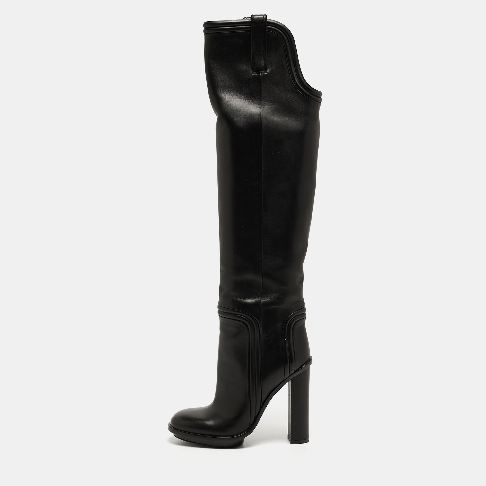 Pre-owned Gucci Black Leather Trish Knee Length Boots Size 36
