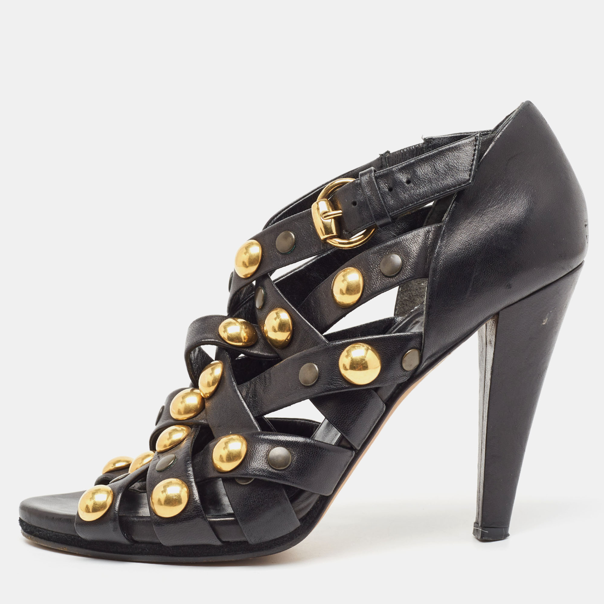 

Gucci Black Leather Babouska Strappy Sandals Size .5