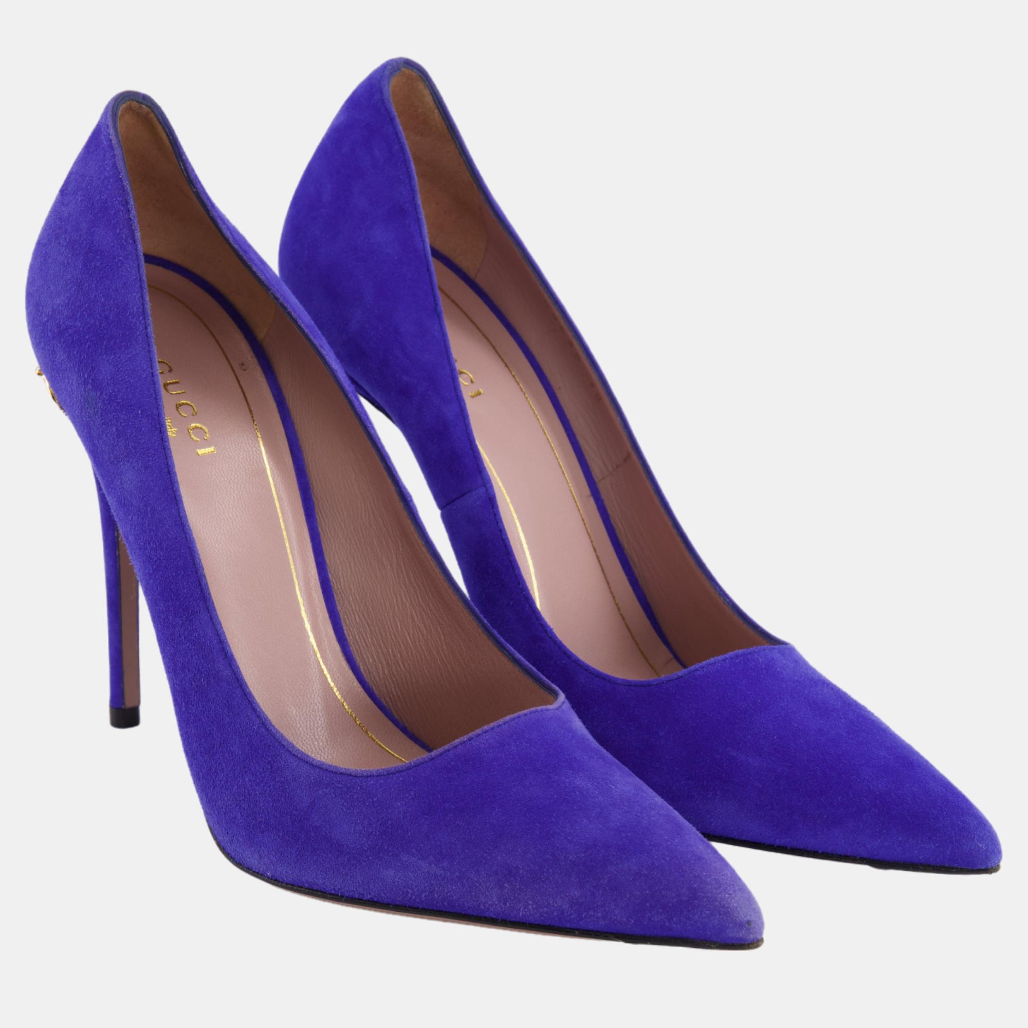 

Gucci Purple Suede Pumps with Gold Logo Detail Size EU