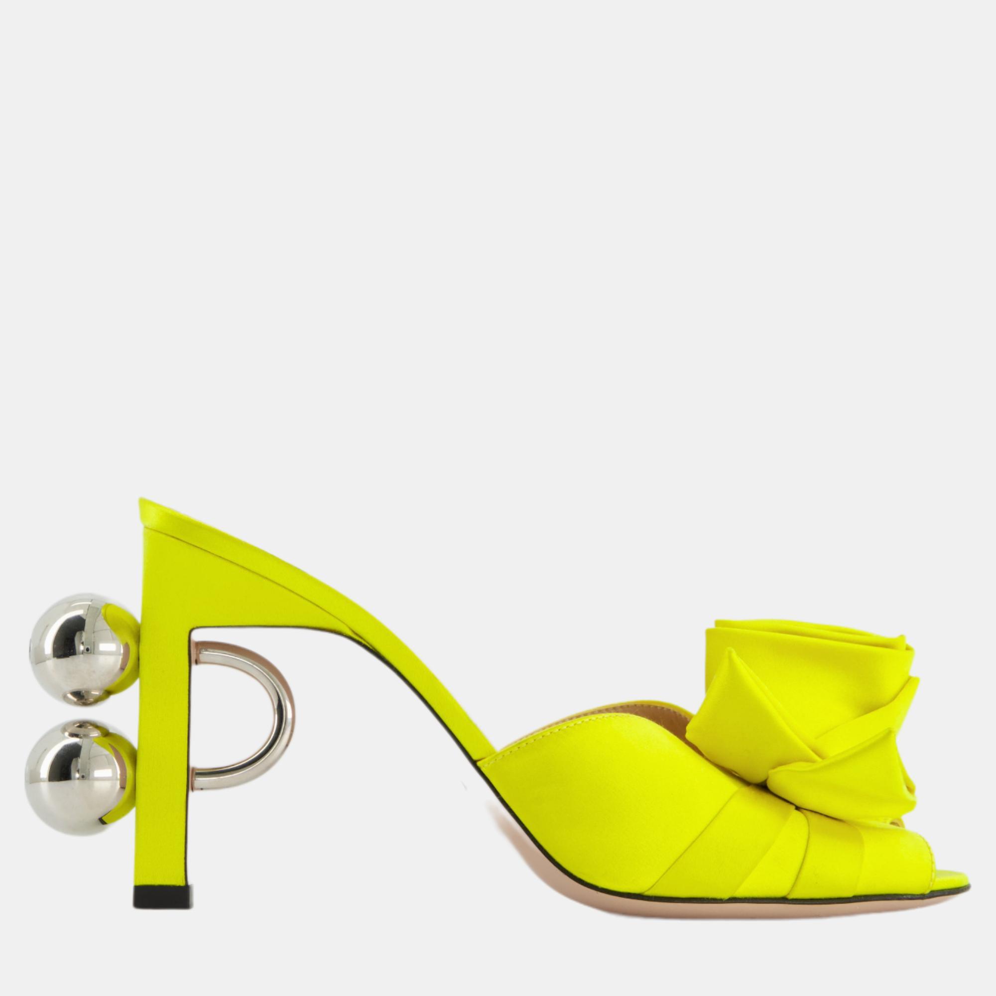 

Gucci Neon Yellow Satin Rose Mules with GG Detailing Size EU