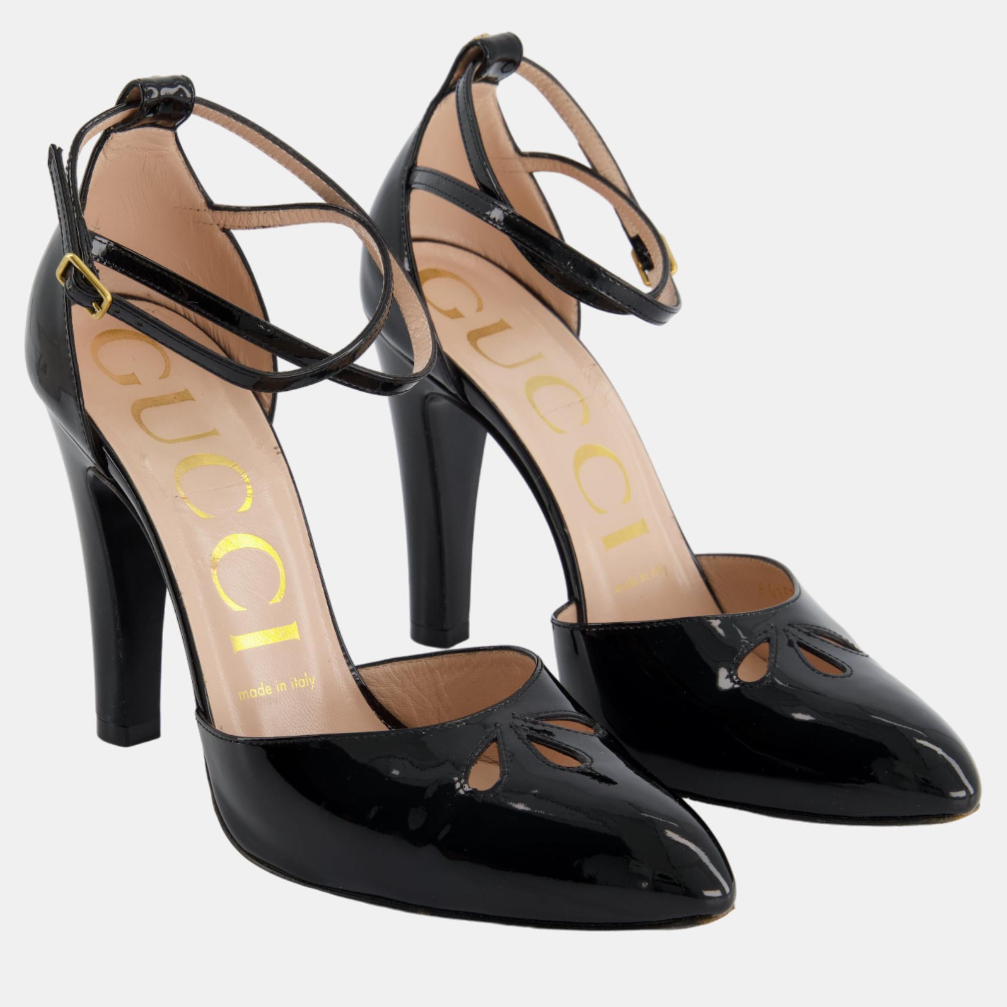 

Gucci Patent Round-Toe Heel with Cut-Out Detail Shoe EU, Black