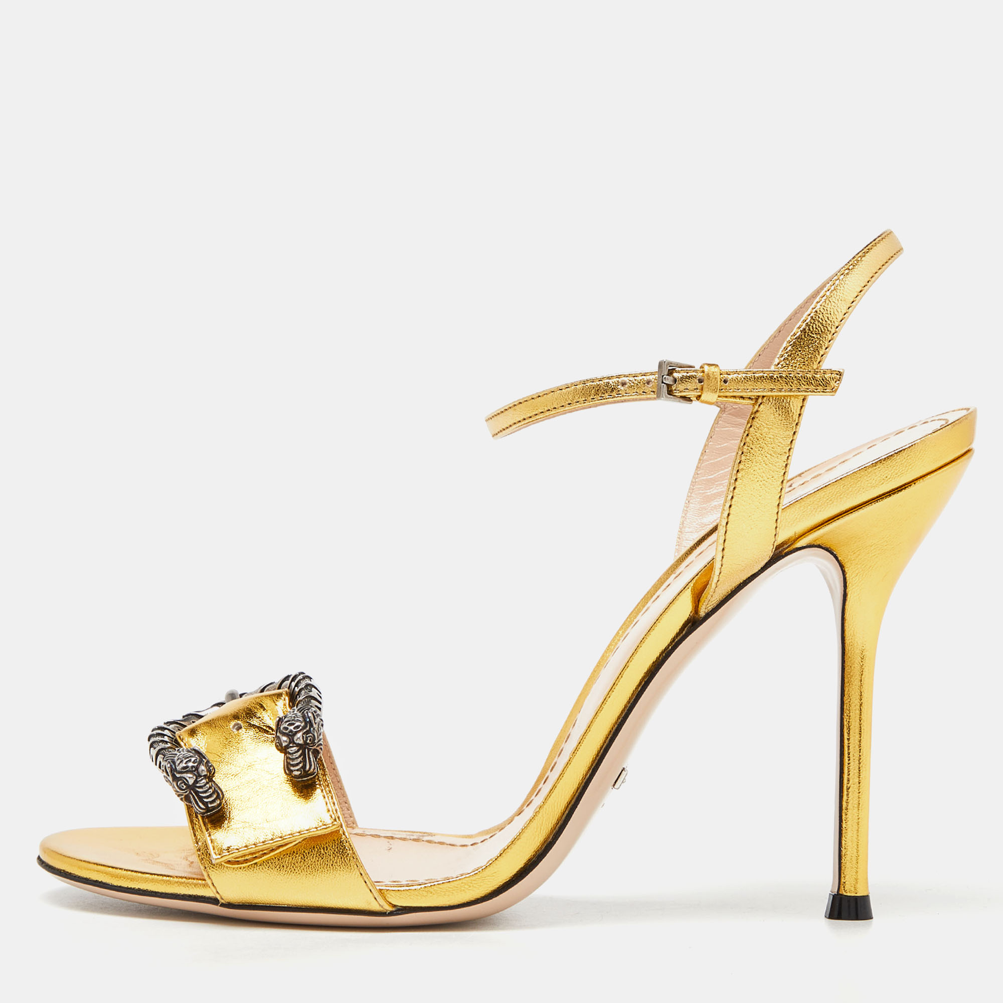 

Gucci Gold Leather Ankle Strap Sandals Size