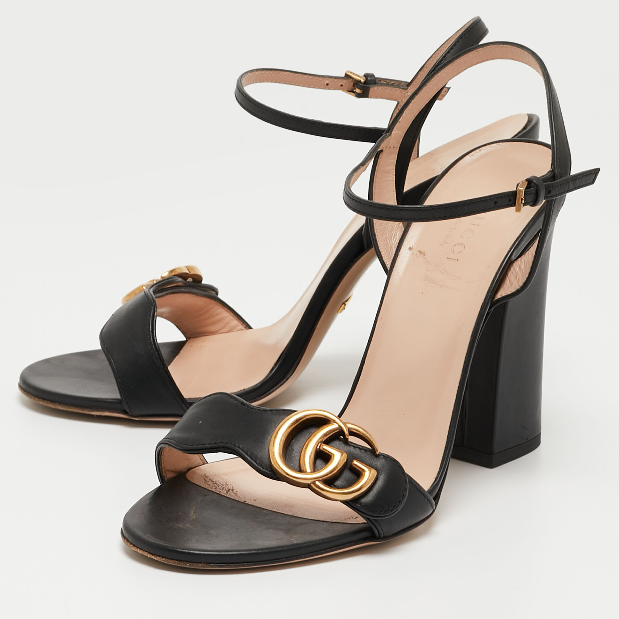 

Gucci Black Leather GG Marmont Ankle Strap Sandals Size