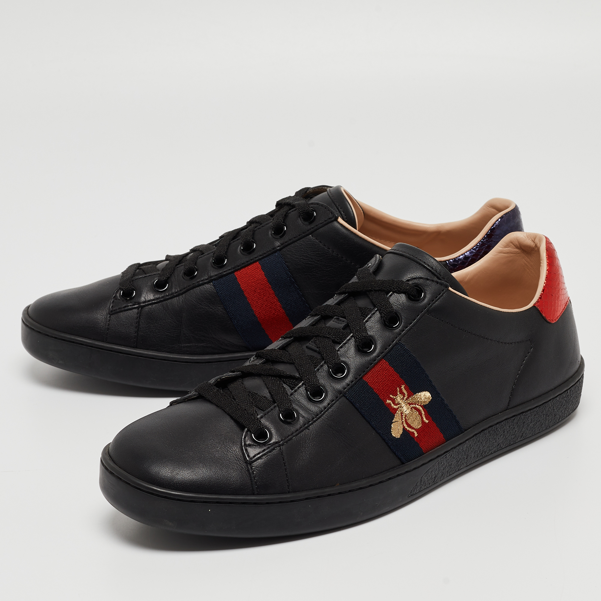 

Gucci Black Leather Ace Web Bee Low Top Sneakers Size