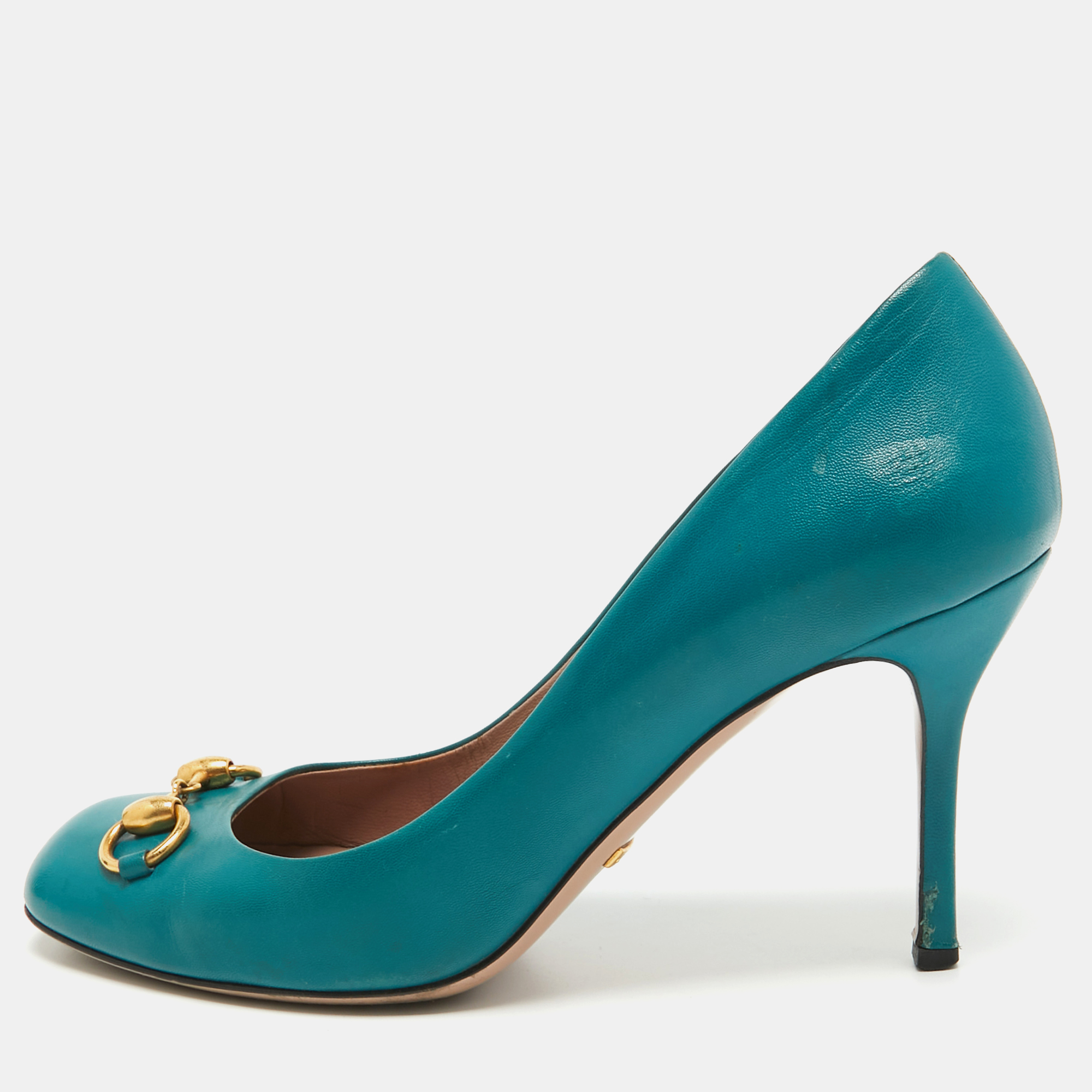 Pre-owned Gucci Teal Leather Jolene Pumps Size 40 In Green