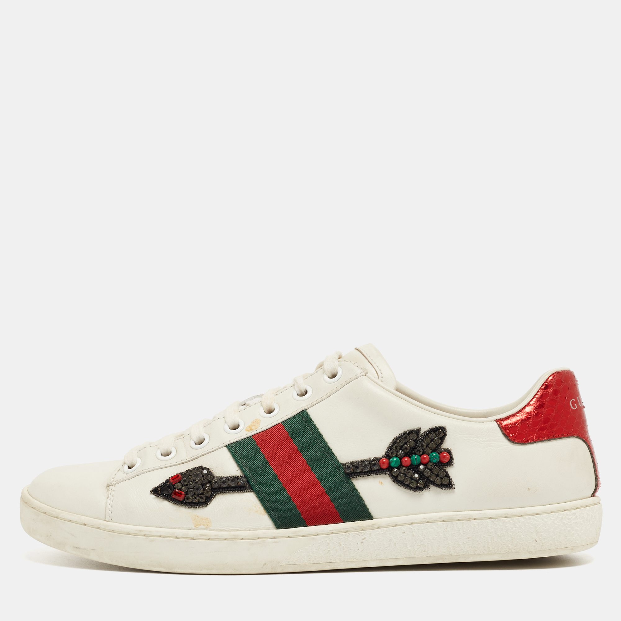

Gucci White Leather and Python Embossed Ace Low Top Sneakers Size