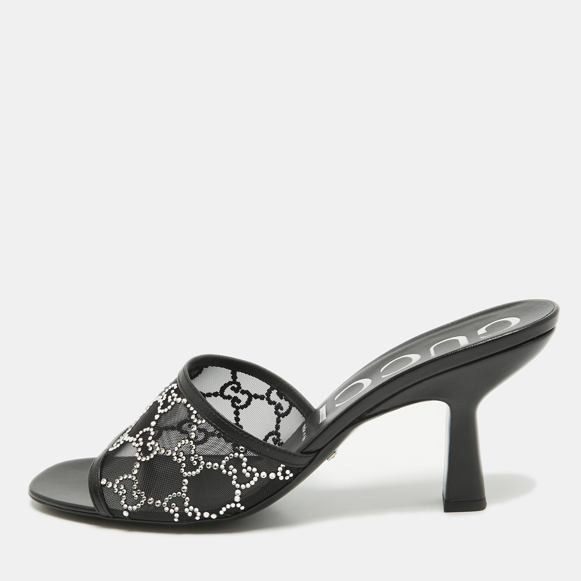 

Gucci Black GG Crystal Embellished Mesh Slide Sandals Size