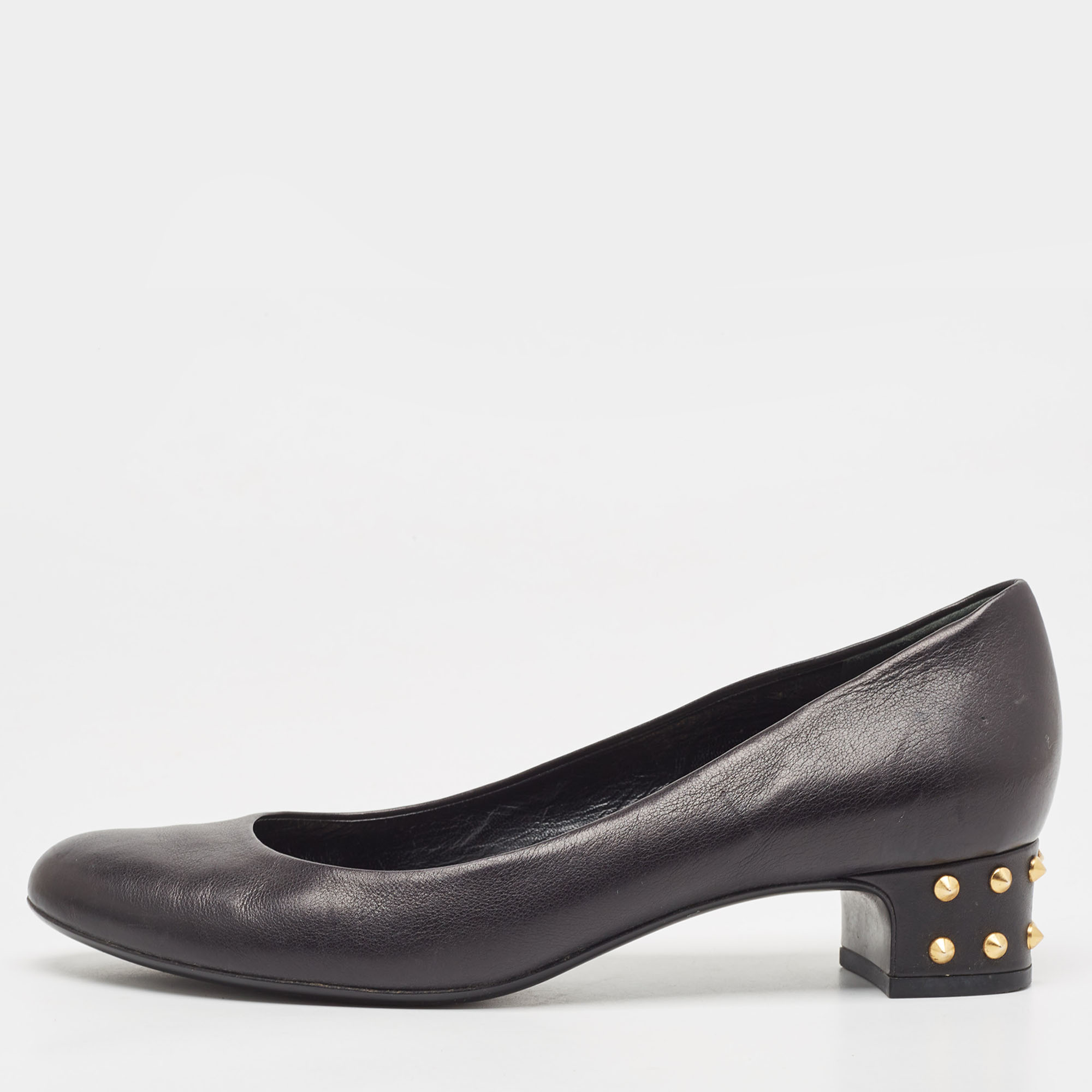 

Gucci Black Leather Studded Block Heel Pumps Size