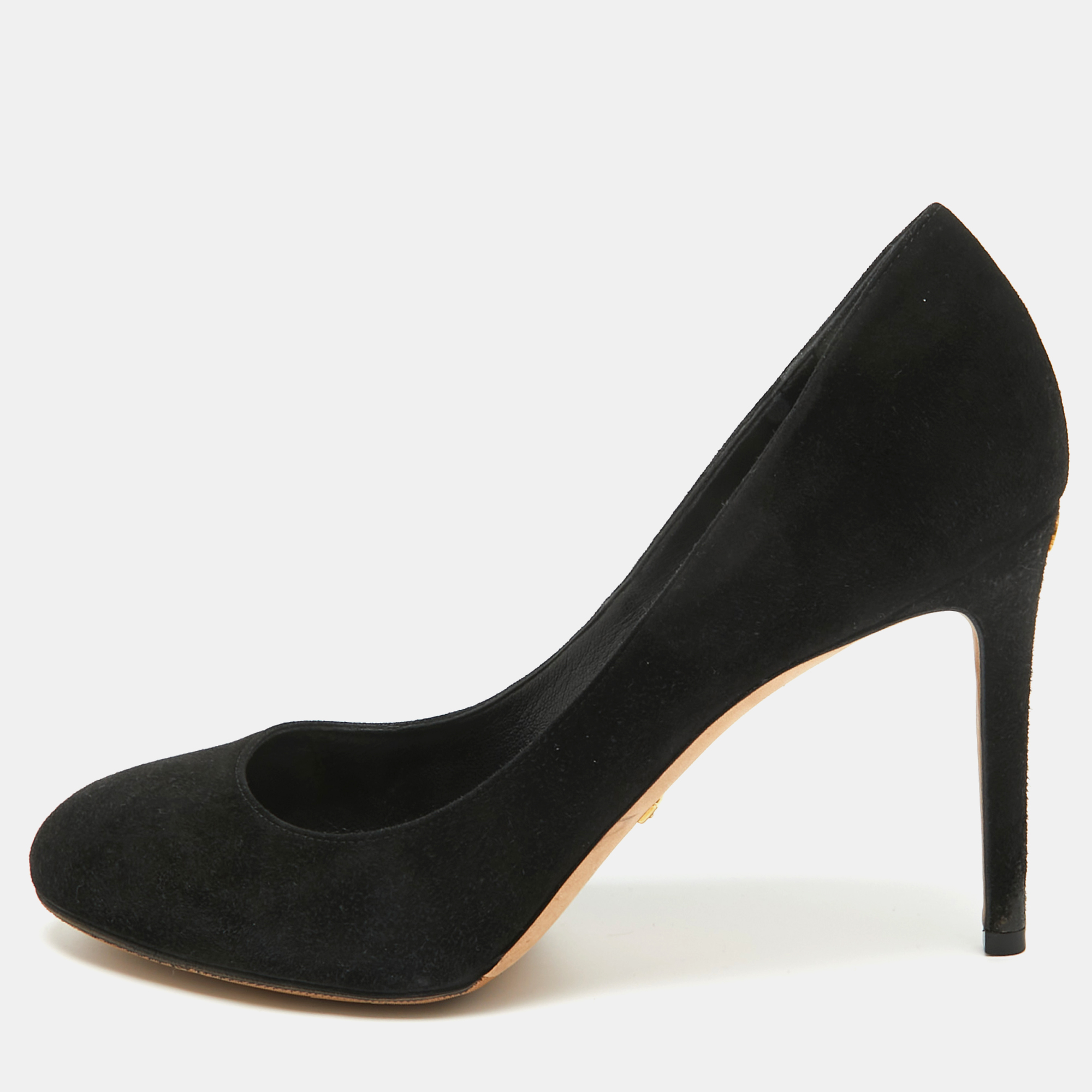Pre-owned Gucci Black Suede Round Toe Pumps Size 38.5