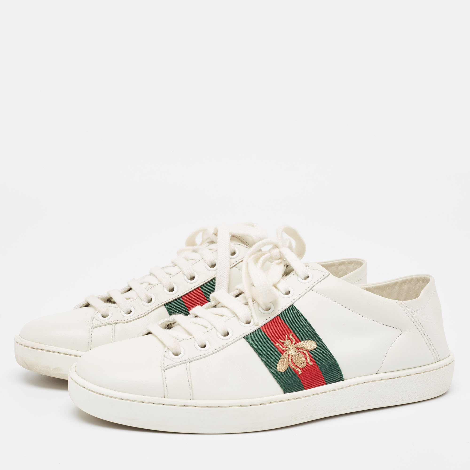 

Gucci White Leather Web Ace Low Top Sneakers Size