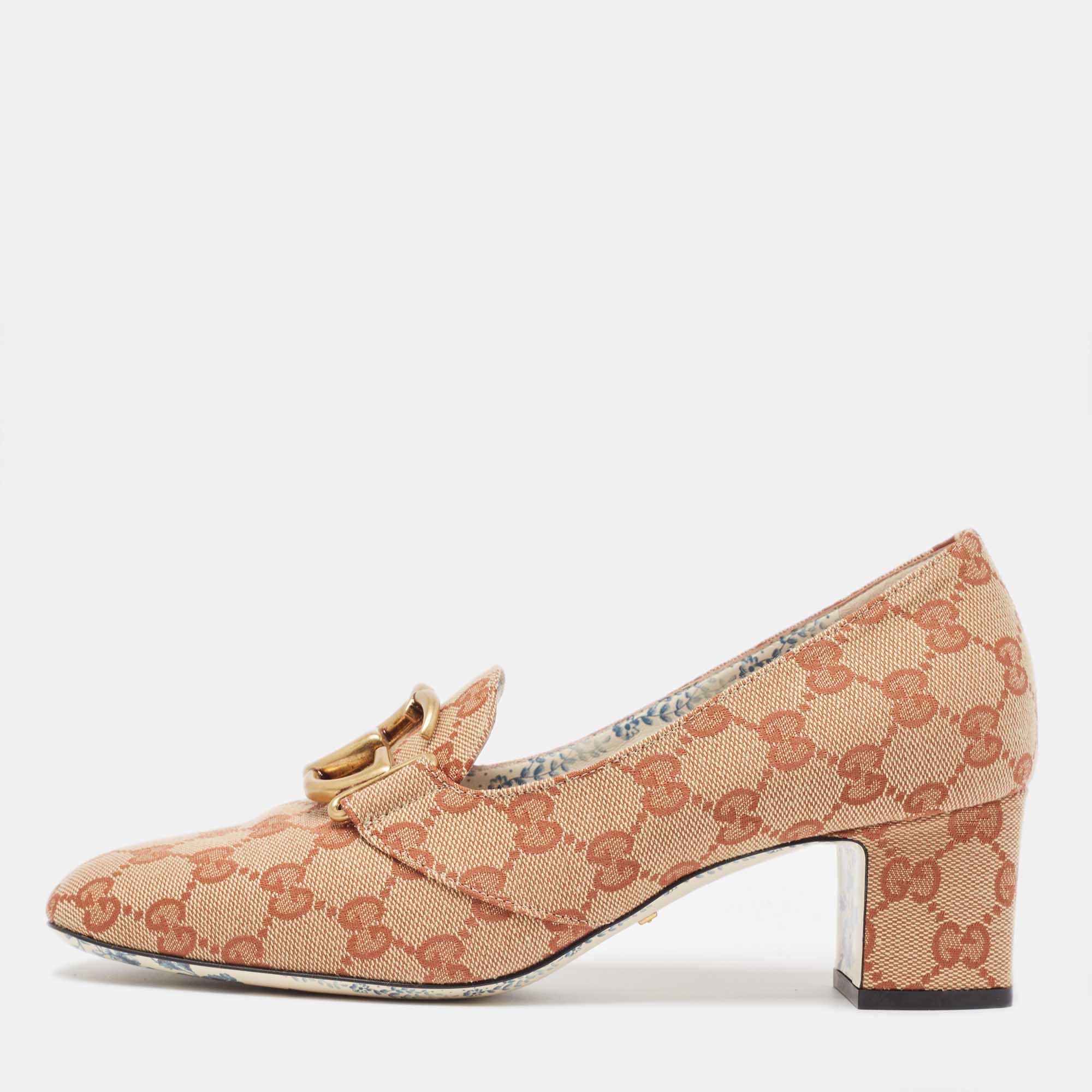 Pre Owned Gucci Beige GG Canvas Victoire Pumps Size 39.5