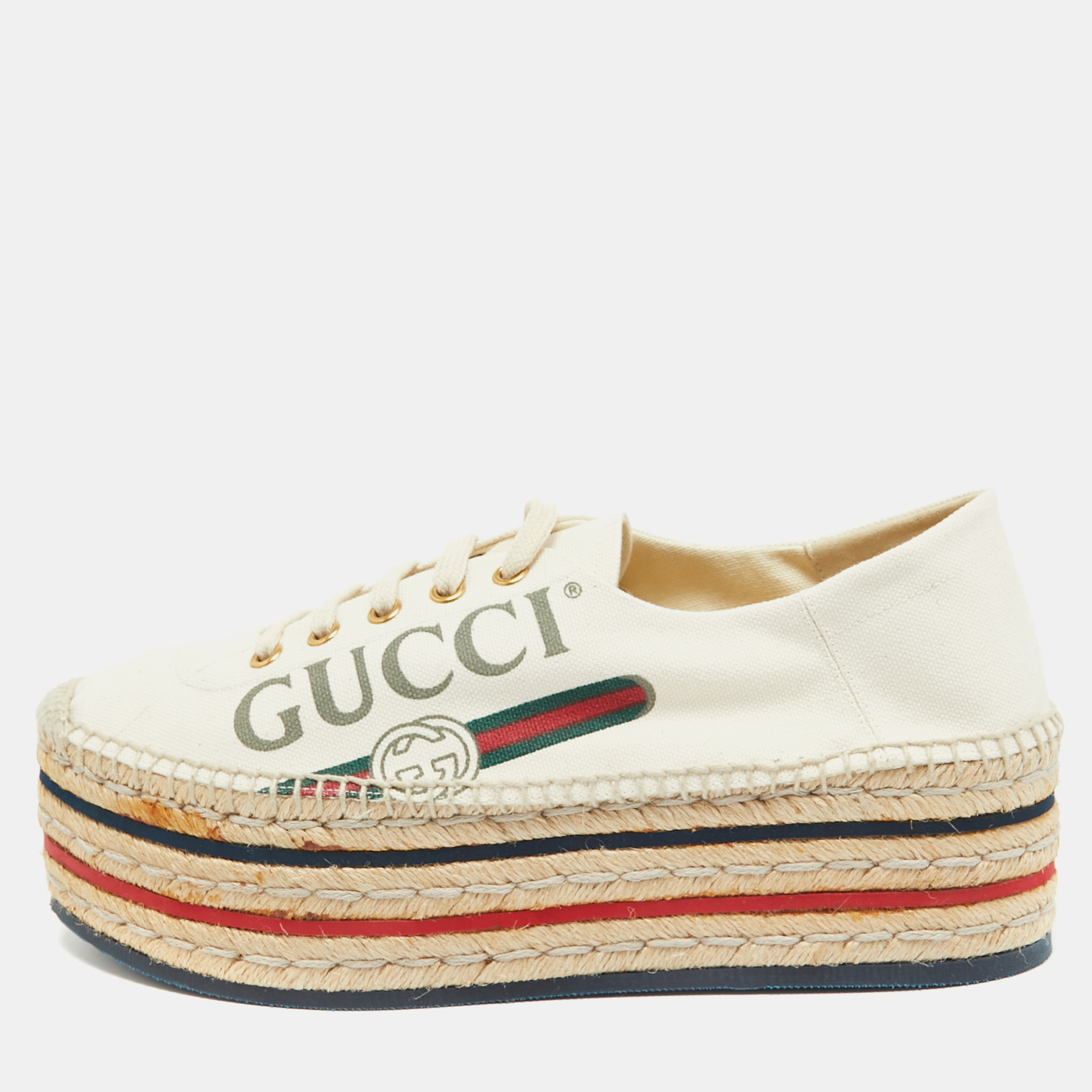 

Gucci Off White Canvas logo Lilibeth Espadrille Sneakers Size