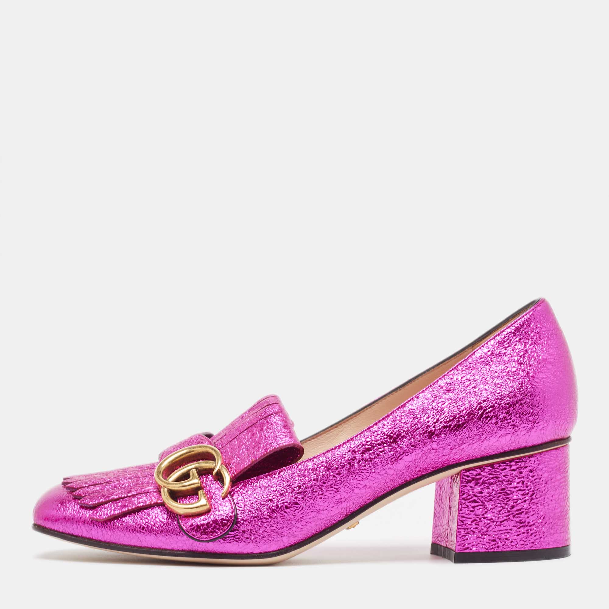 

Gucci Pink Texture Leather Double G Pumps Size
