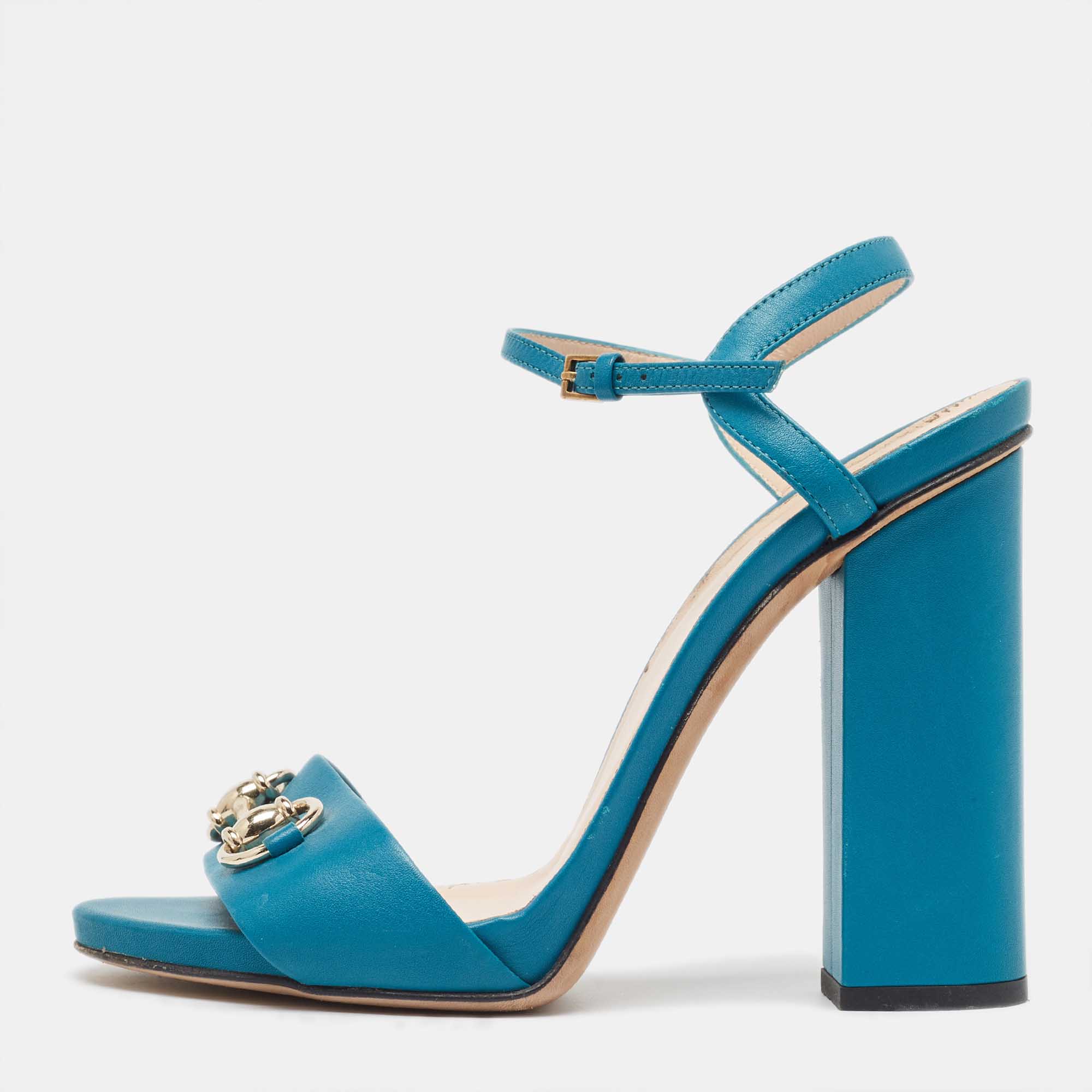 

Gucci Teal Leather Horsebit Ankle Strap Sandals Size, Green