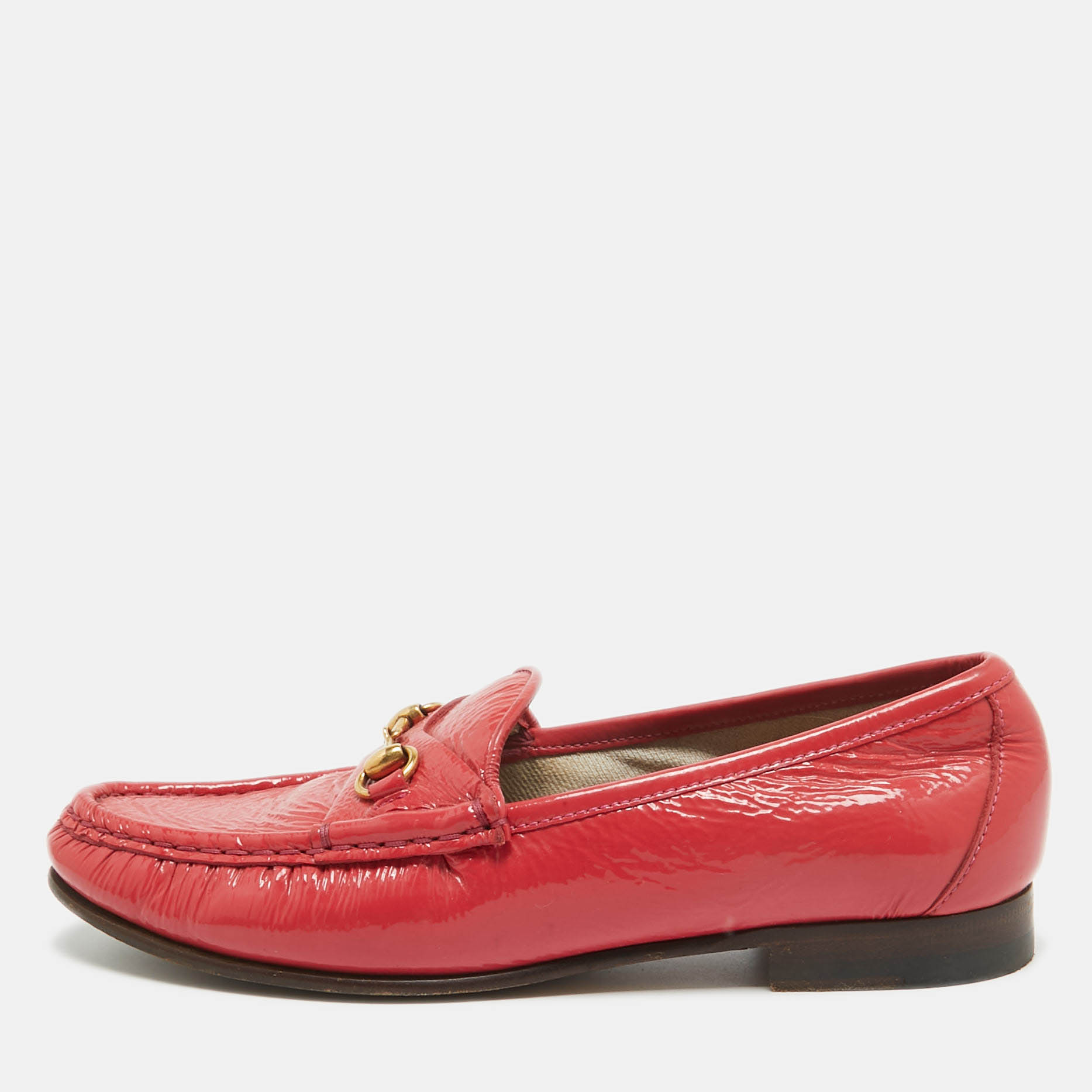 

Gucci Pink Patent Leather Horsebit Loafers Size