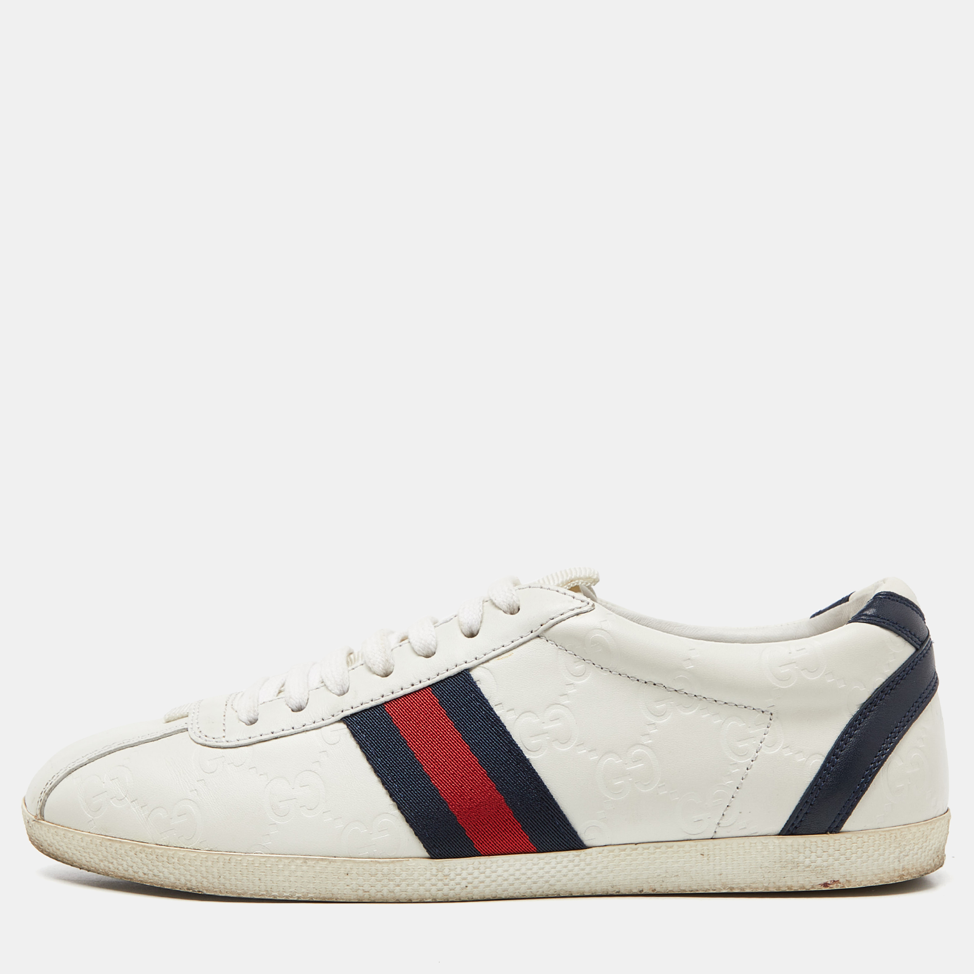 

Gucci Off White Guccissima Leather Web Detail Lace Up Sneakers Size