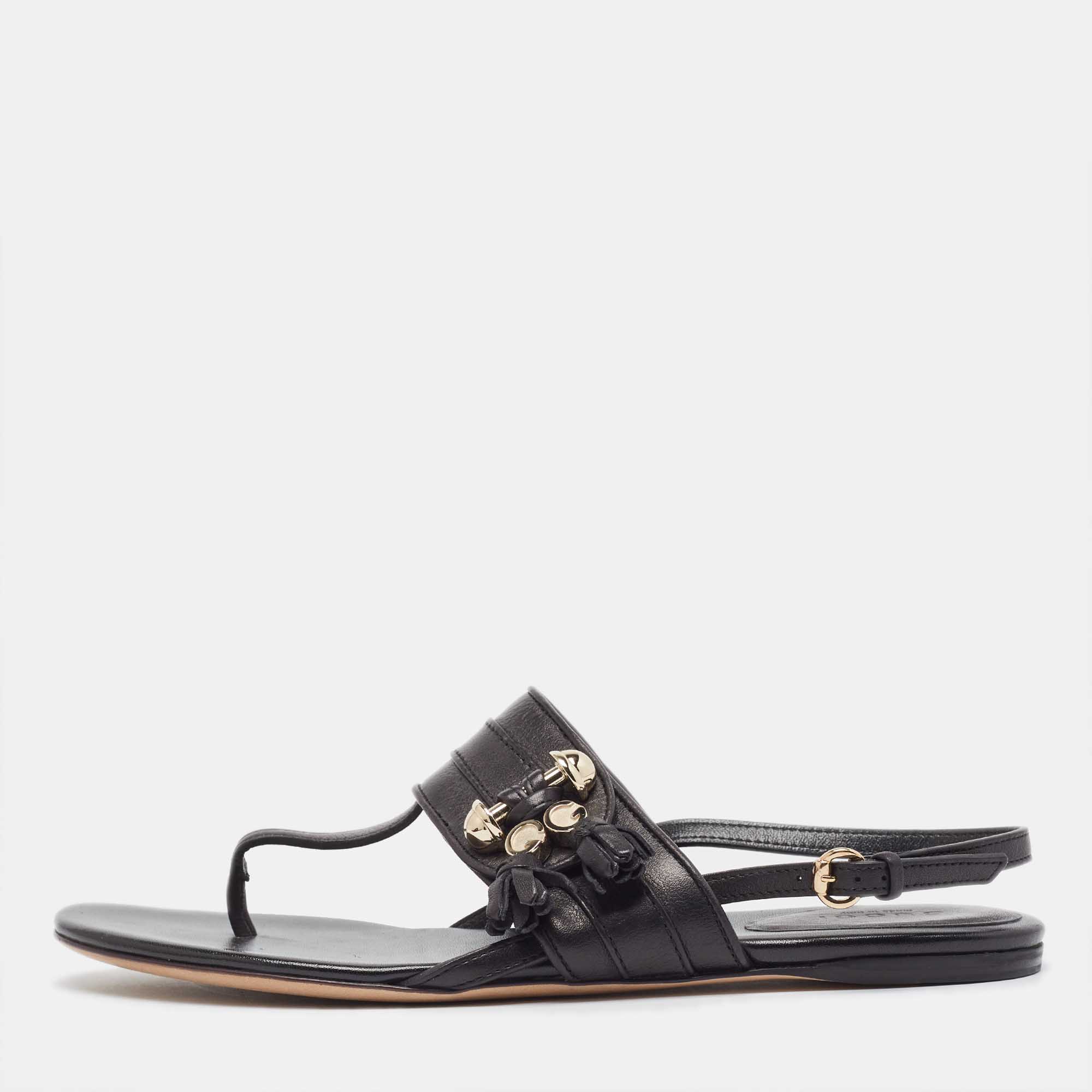 

Gucci Black Leather Thong Flat Slingback Sandals Size
