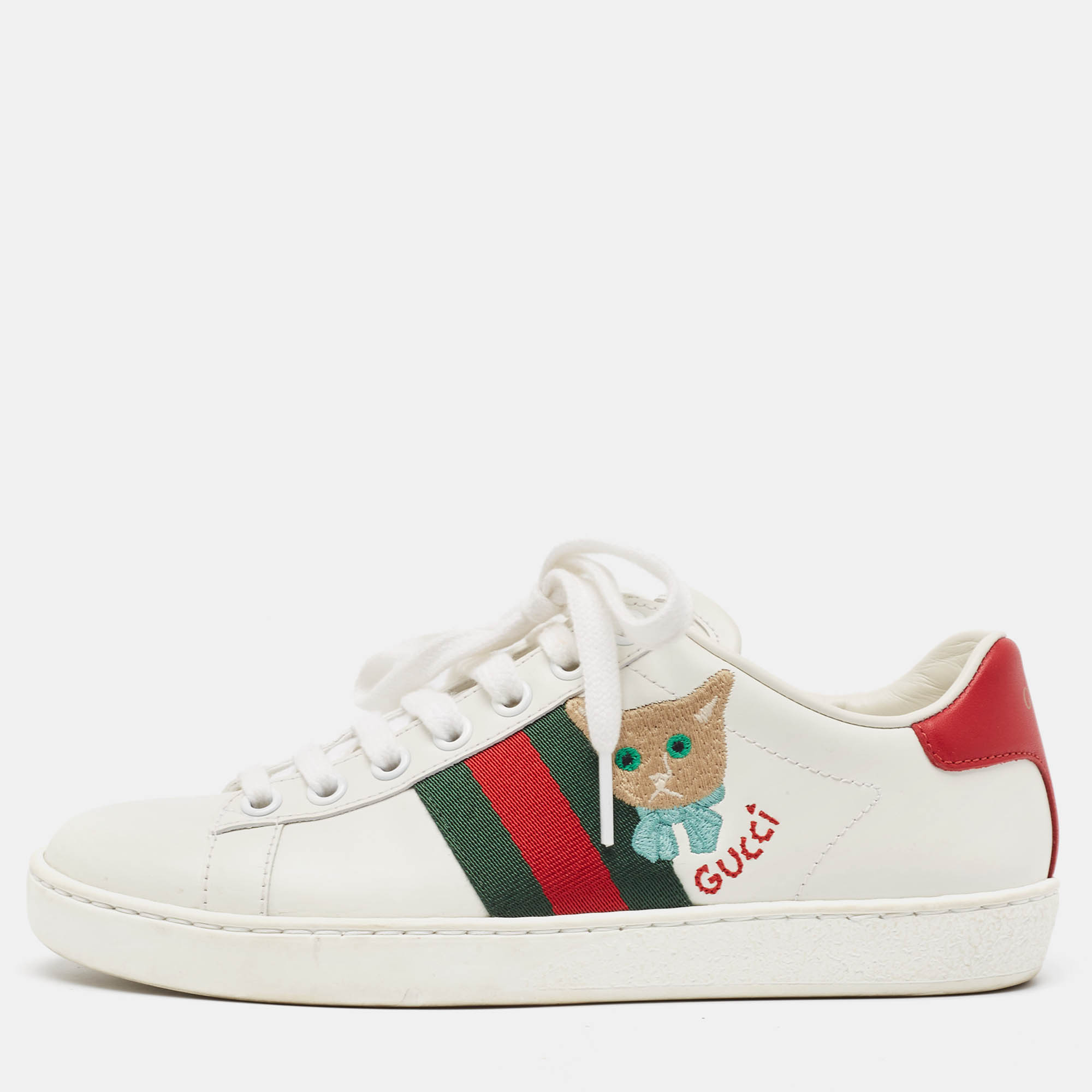 

Gucci White Leather Ace Web Sneakers Size
