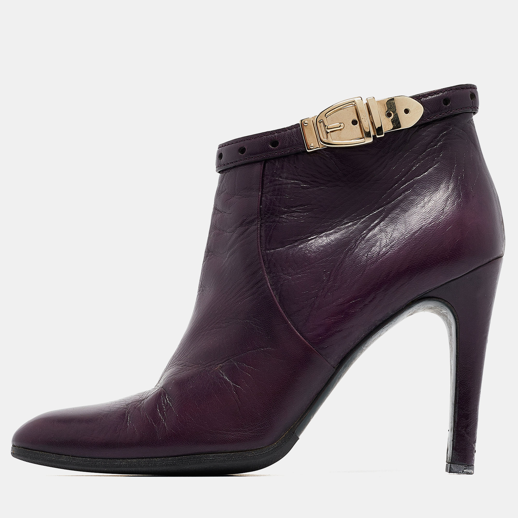 Gucci Purple Leather Buckle Detail Ankle Booties Size 37.5