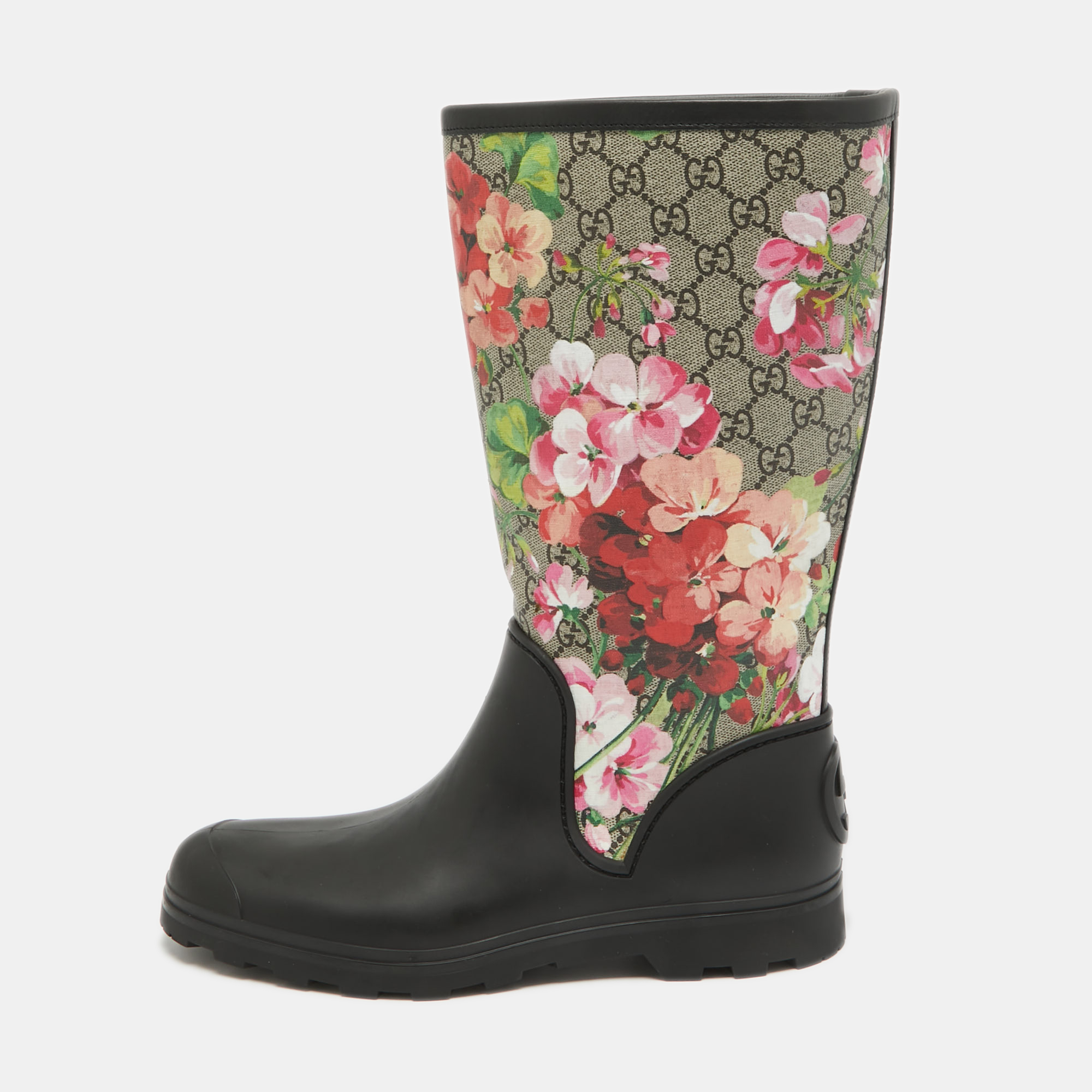 Pre-owned Gucci Multicolor Canvas And Rubber Floral Riding Boots Size 41
