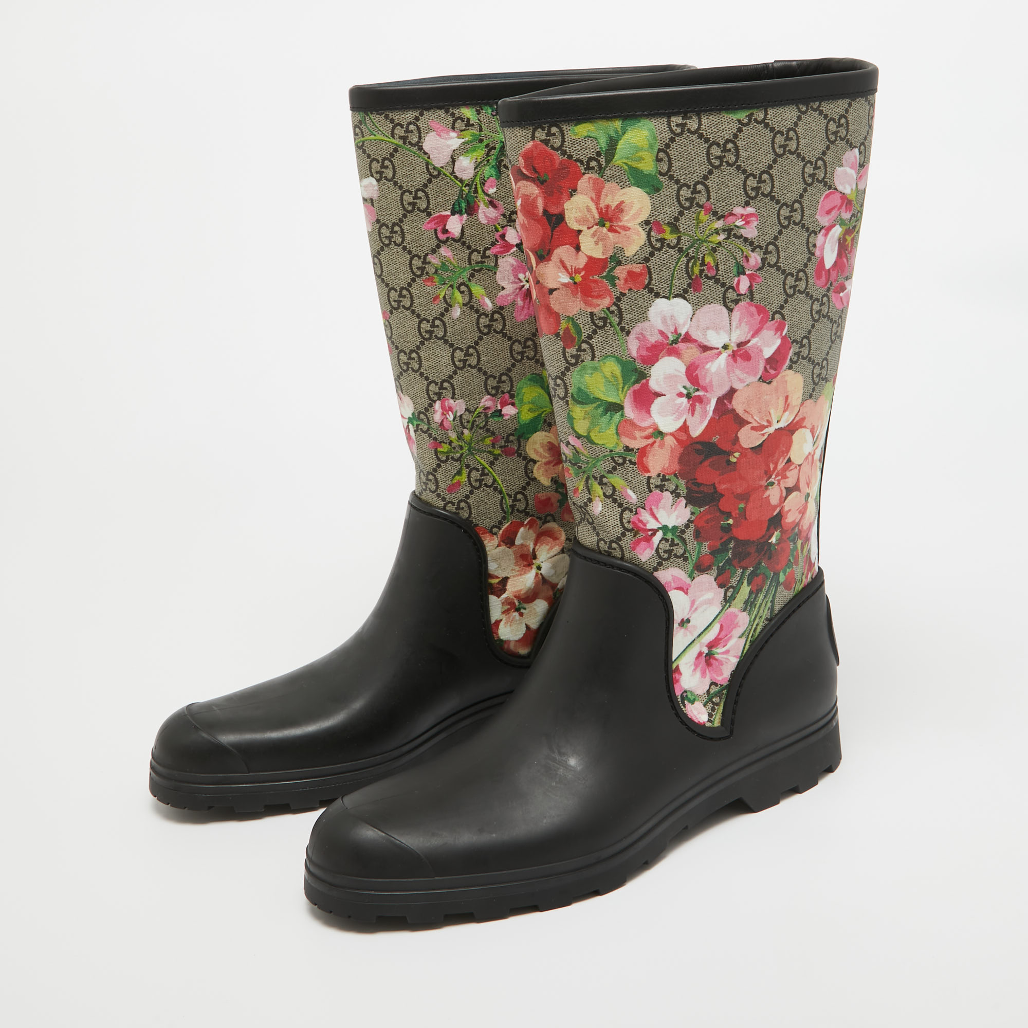 Gucci Multicolor Canvas and Rubber Floral Riding Boots Size 41 