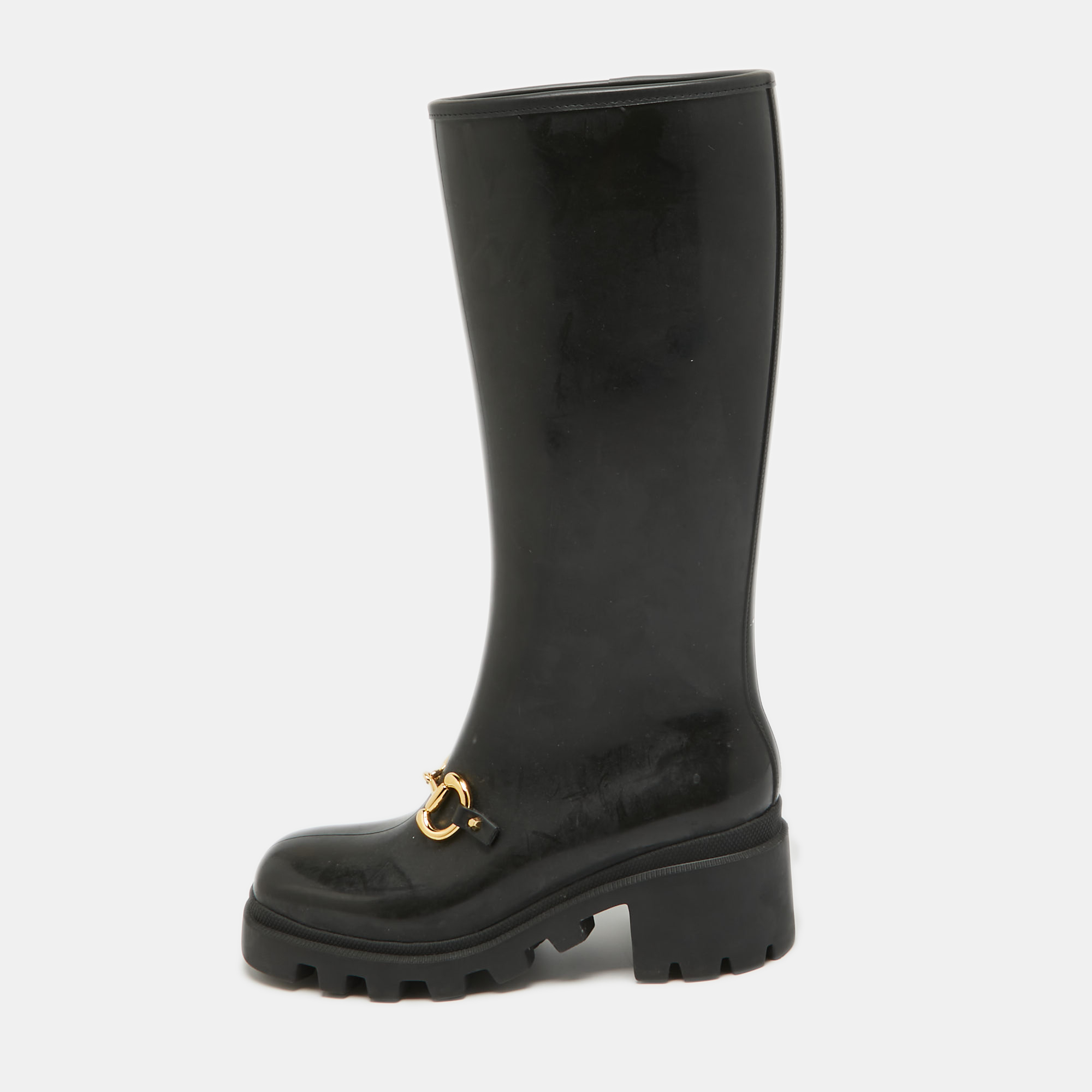 

Gucci Black Rubber Horsebit Rain Boots Size