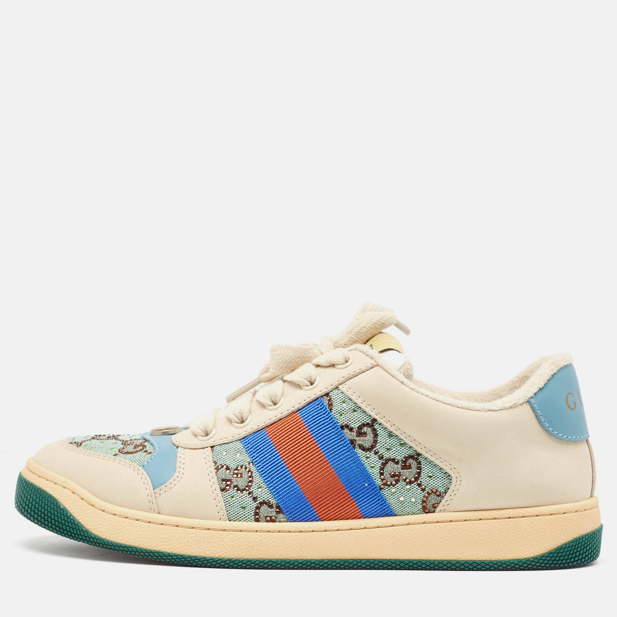 

Gucci Multicolor Leather and Canvas Screener Sneakers Size