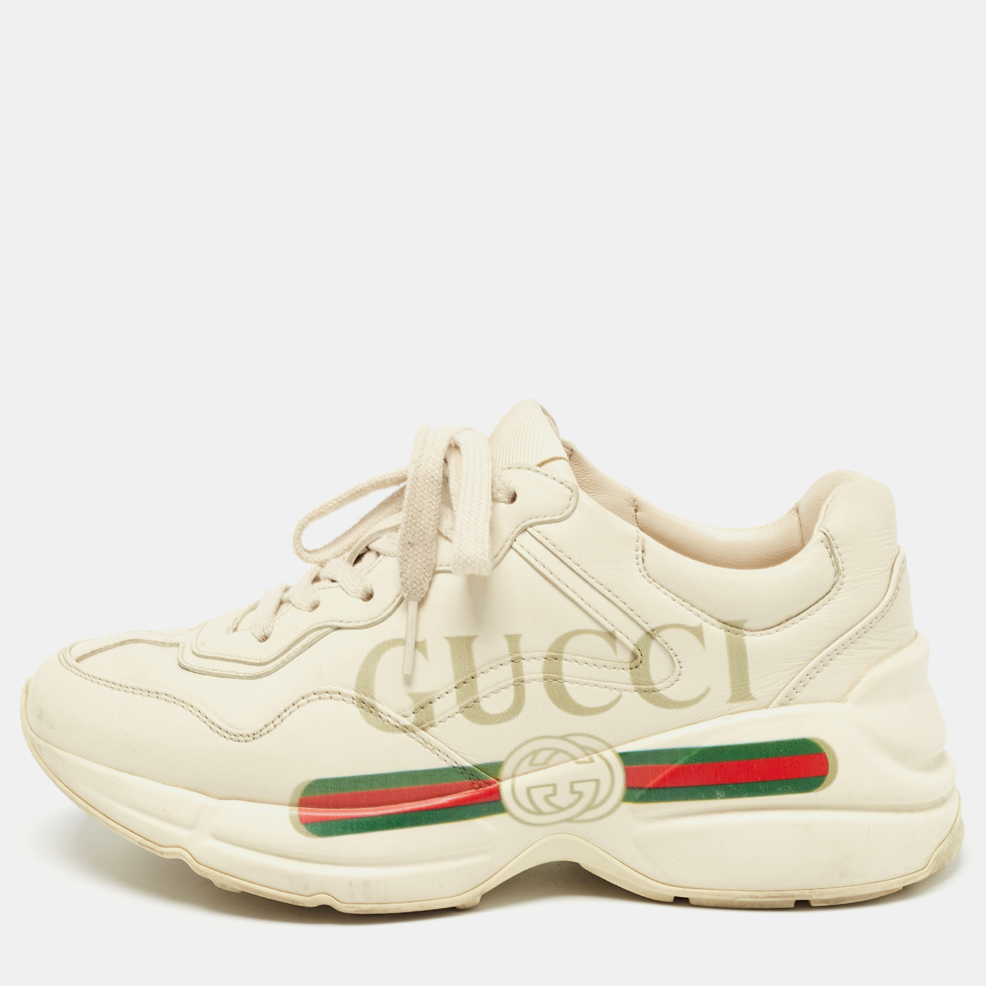 

Gucci Cream Leather Rhyton Sneakers Size