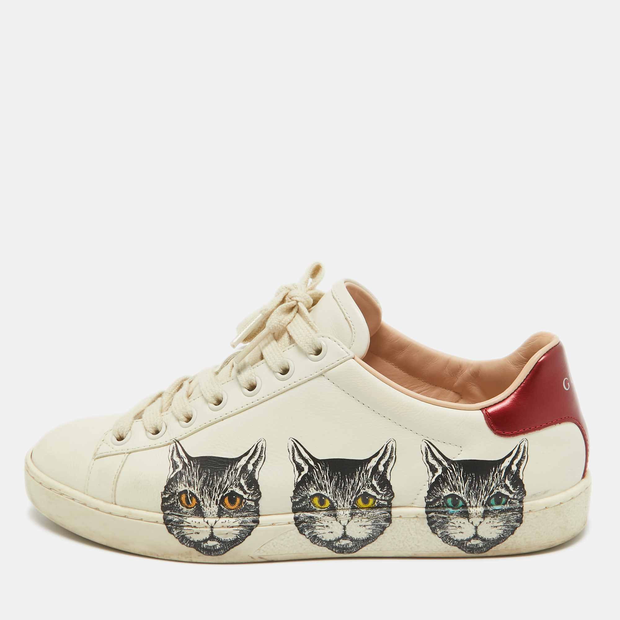 

Gucci Off White Leather Mystic Cat Ace Sneakers Size