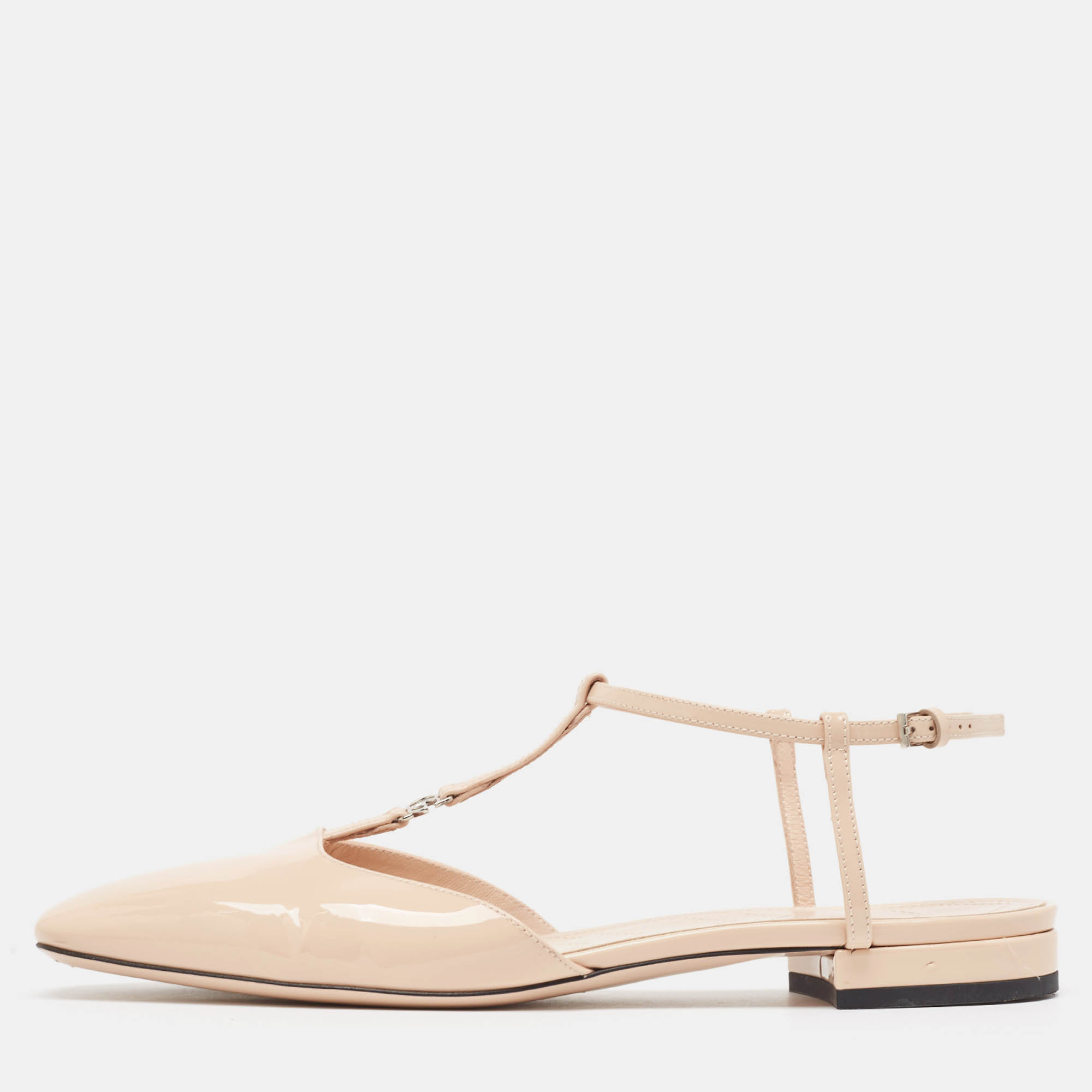 

Gucci Beige Patent Leather Double G Slingback Flats Size