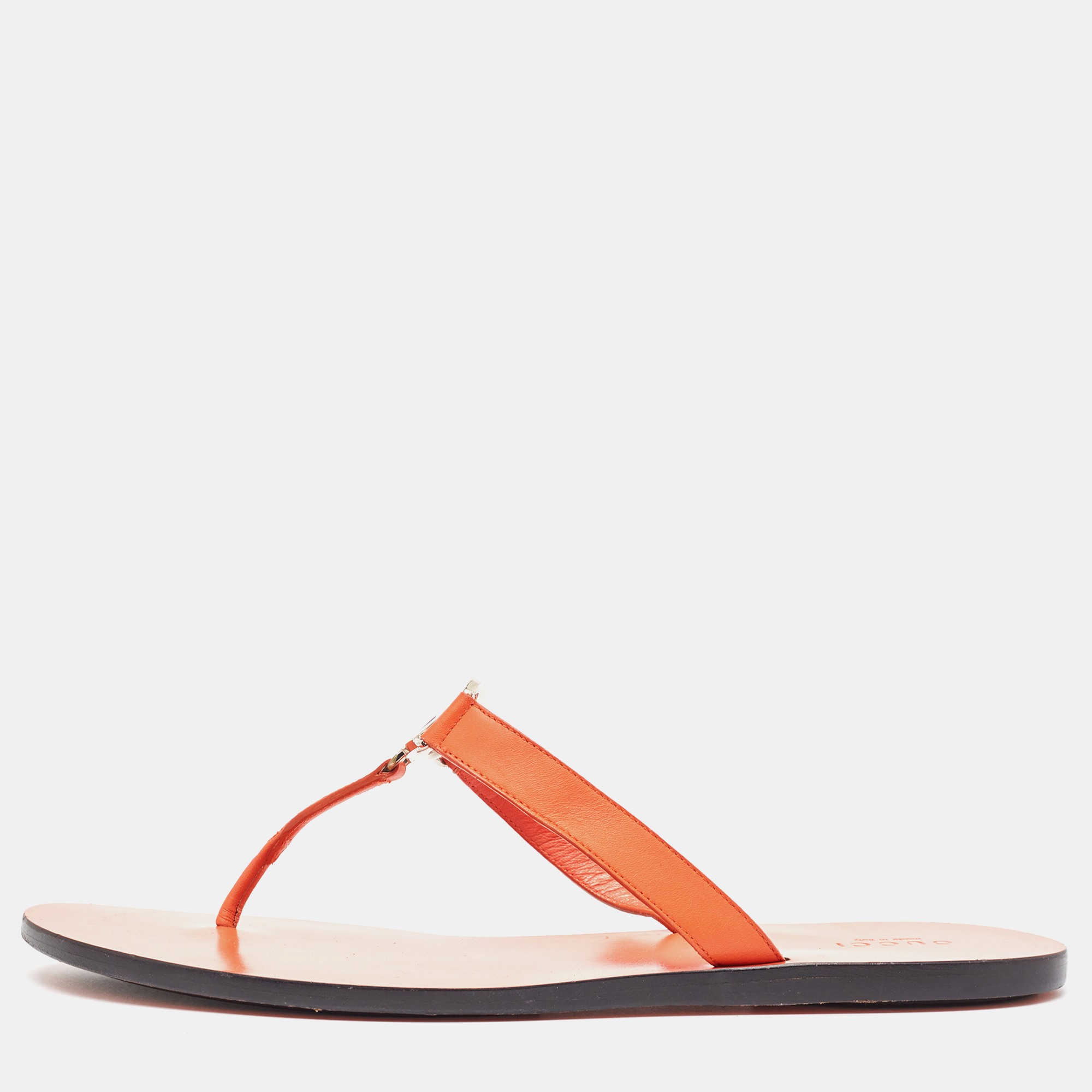 

Gucci Orange Leather Interlocking G logo Thong Sandals Size