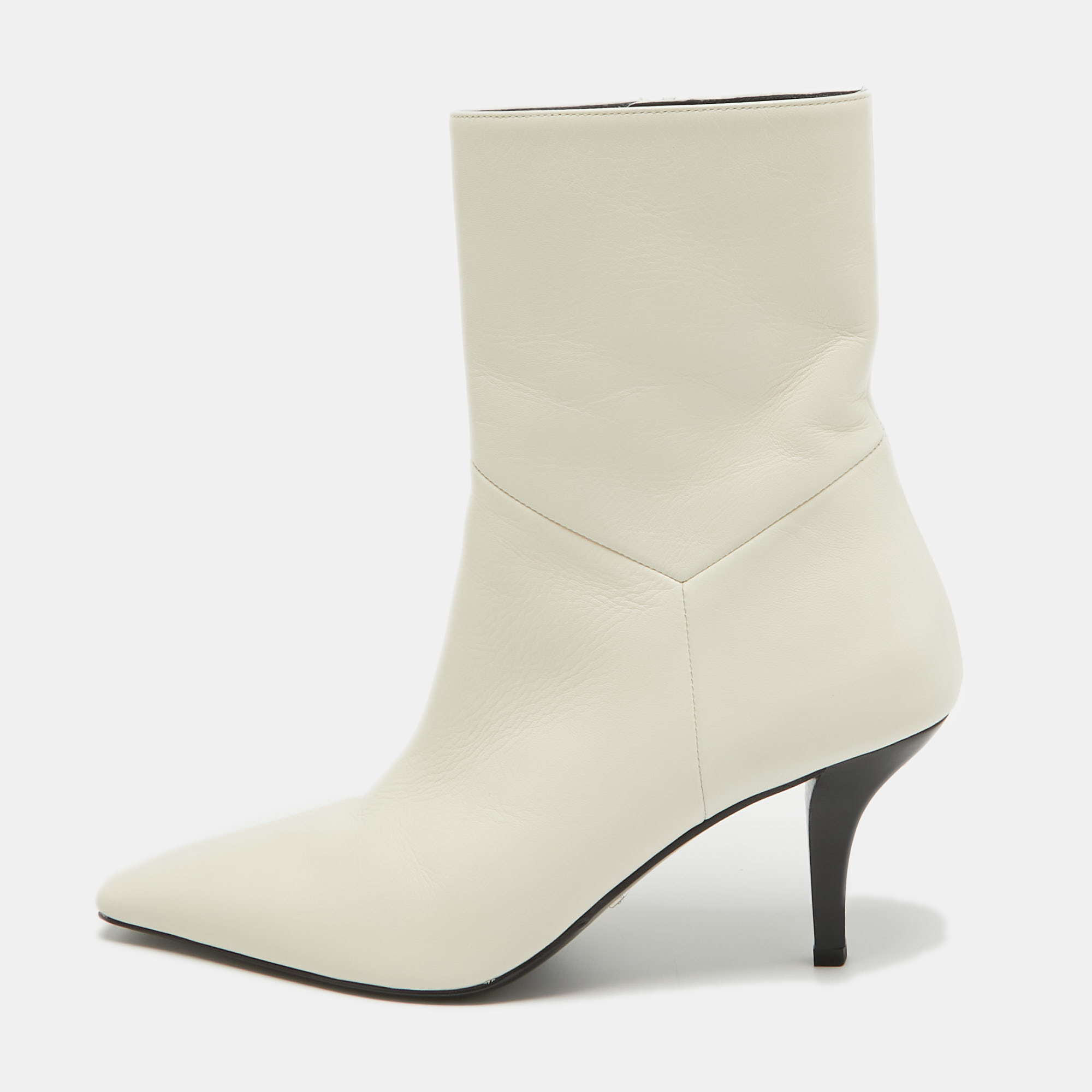 

Gucci Off White Leather Square Toe Mid Calf Boots Size