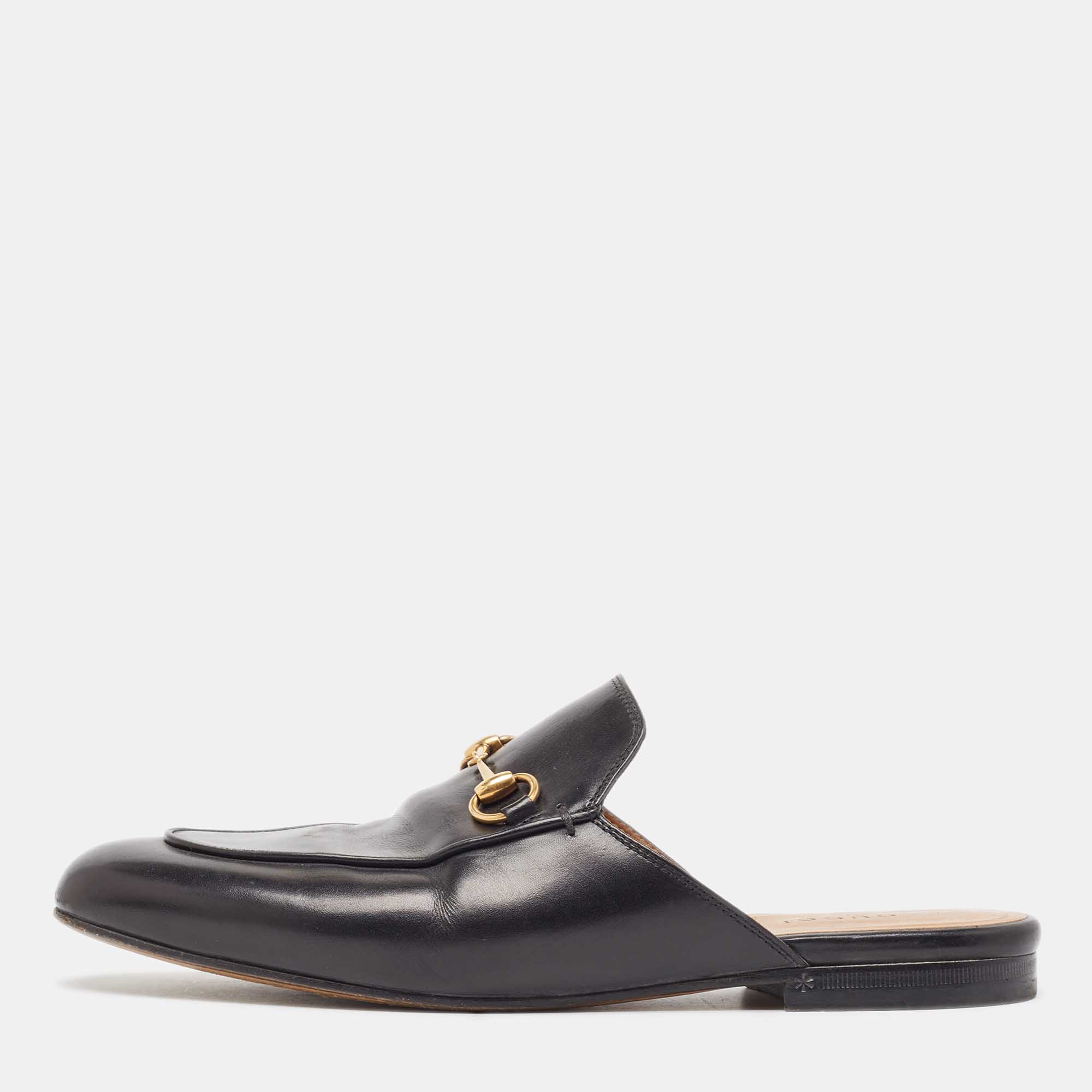 

Gucci Black Leather Princetown Mules Size