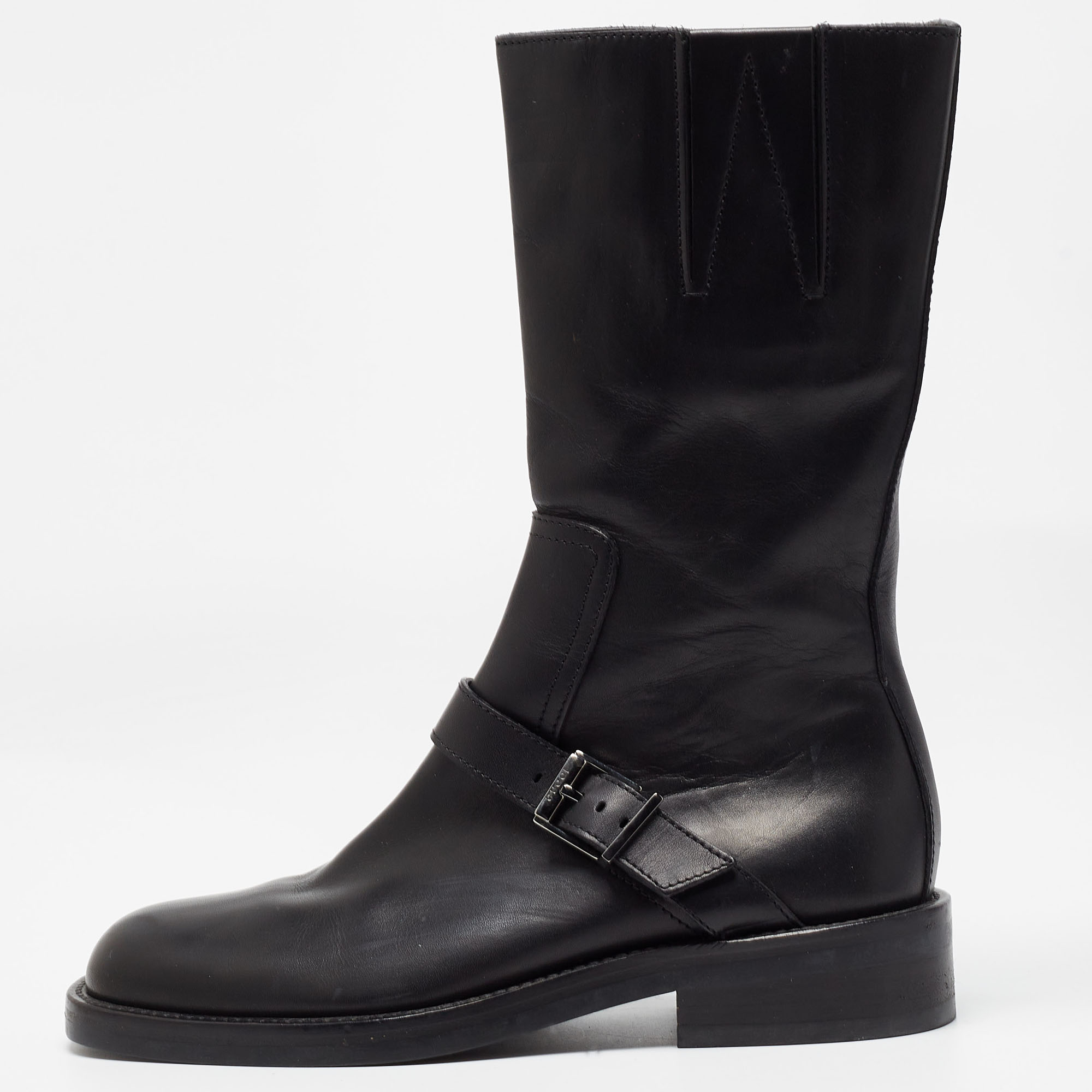 

Gucci Black Leather Buckle Detail Mid Calf Boots Size