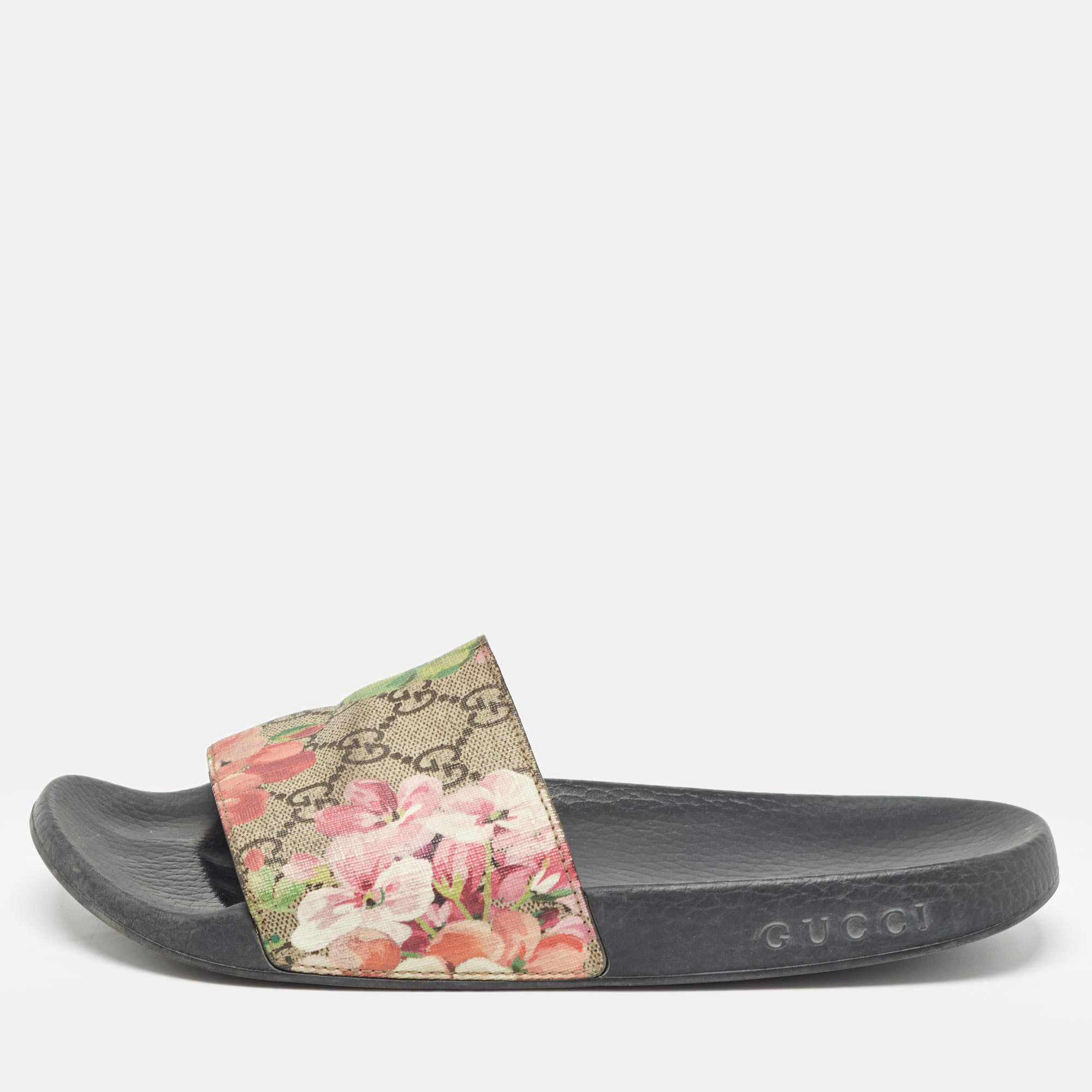 Pre-owned Gucci Gg Multicolor Canvas Floral Slide Flats Size 39
