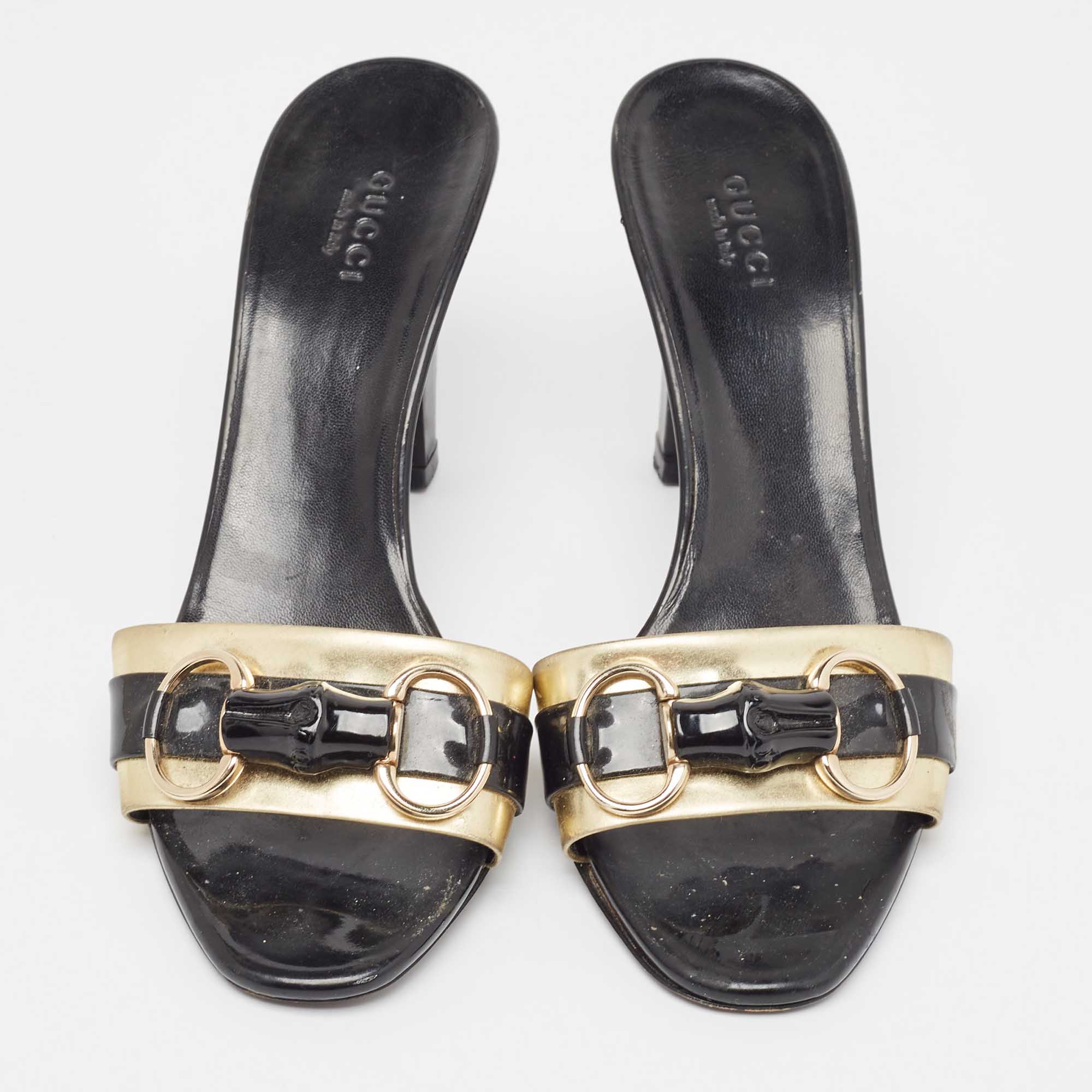 Gucci Black/Gold Leather Slip On Sandals Size 36 