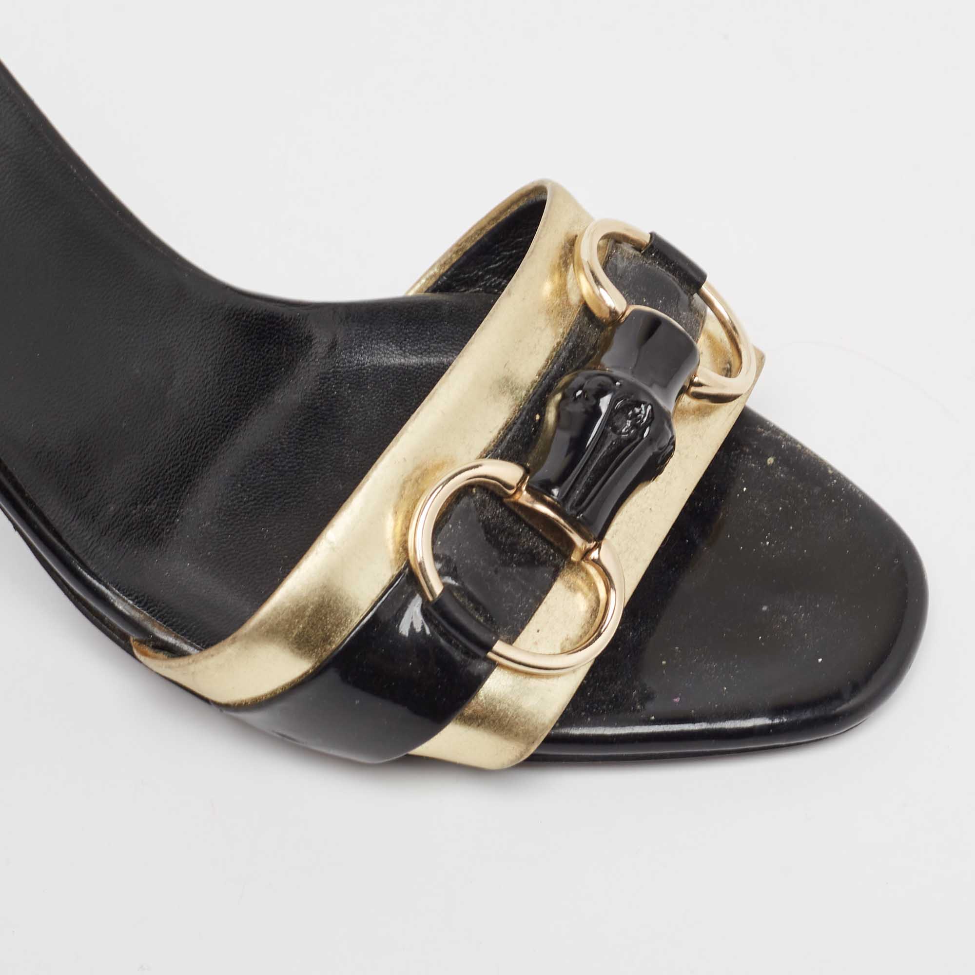 Gucci Black/Gold Leather Slip On Sandals Size 36 