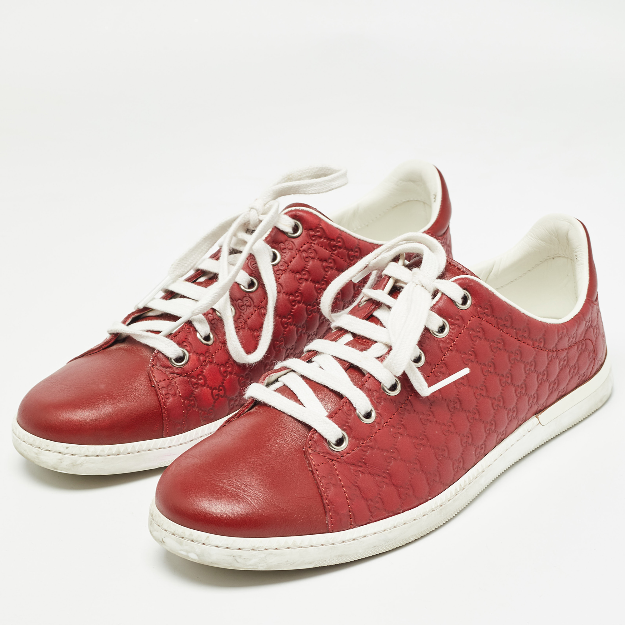 Gucci Red Microguccissima Leather Low Top Sneakers Size 38 