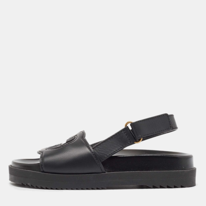 

Gucci Black Leather Slingback Flat Sandals Size 38
