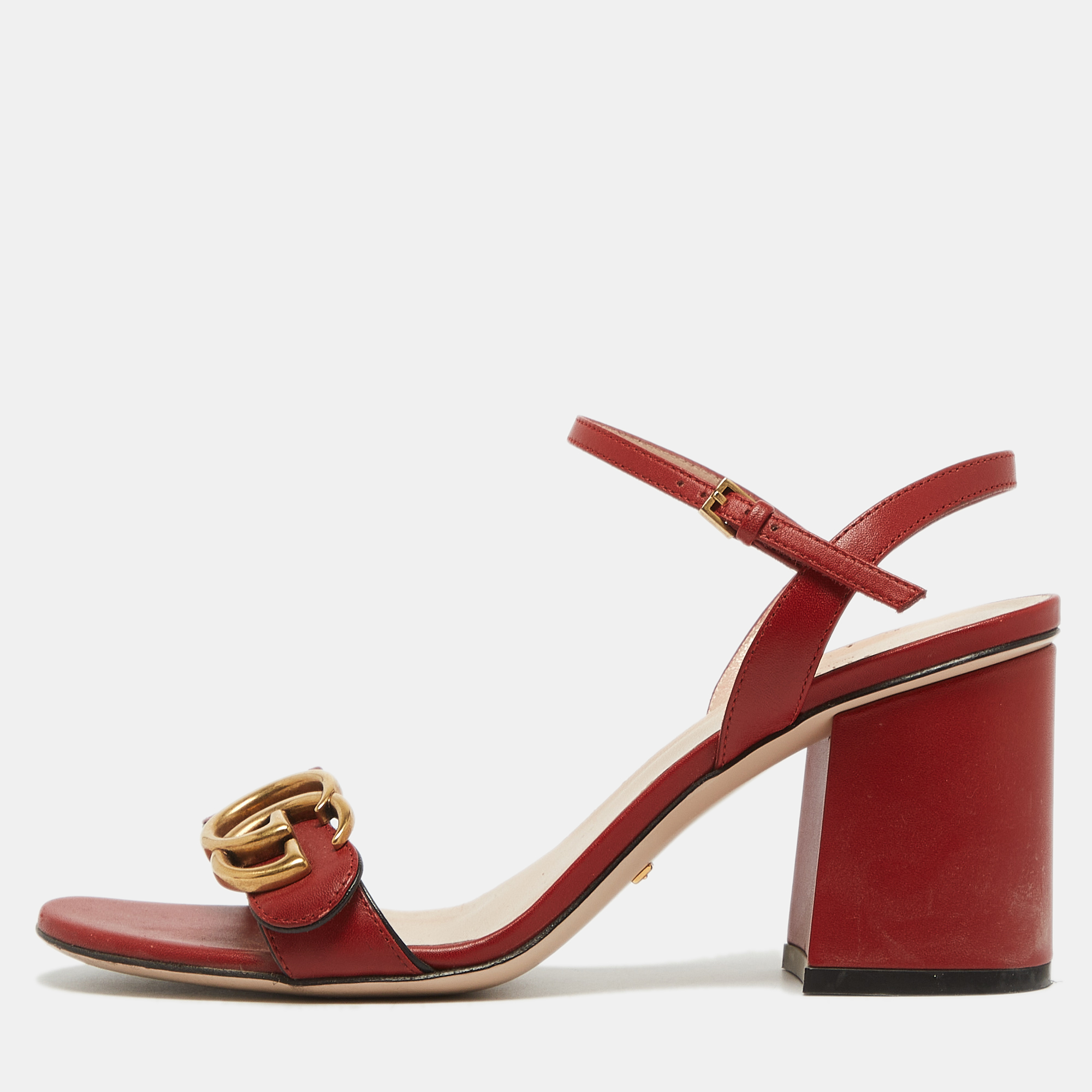 

Gucci Red Leather GG Marmont Ankle Strap Sandals Size