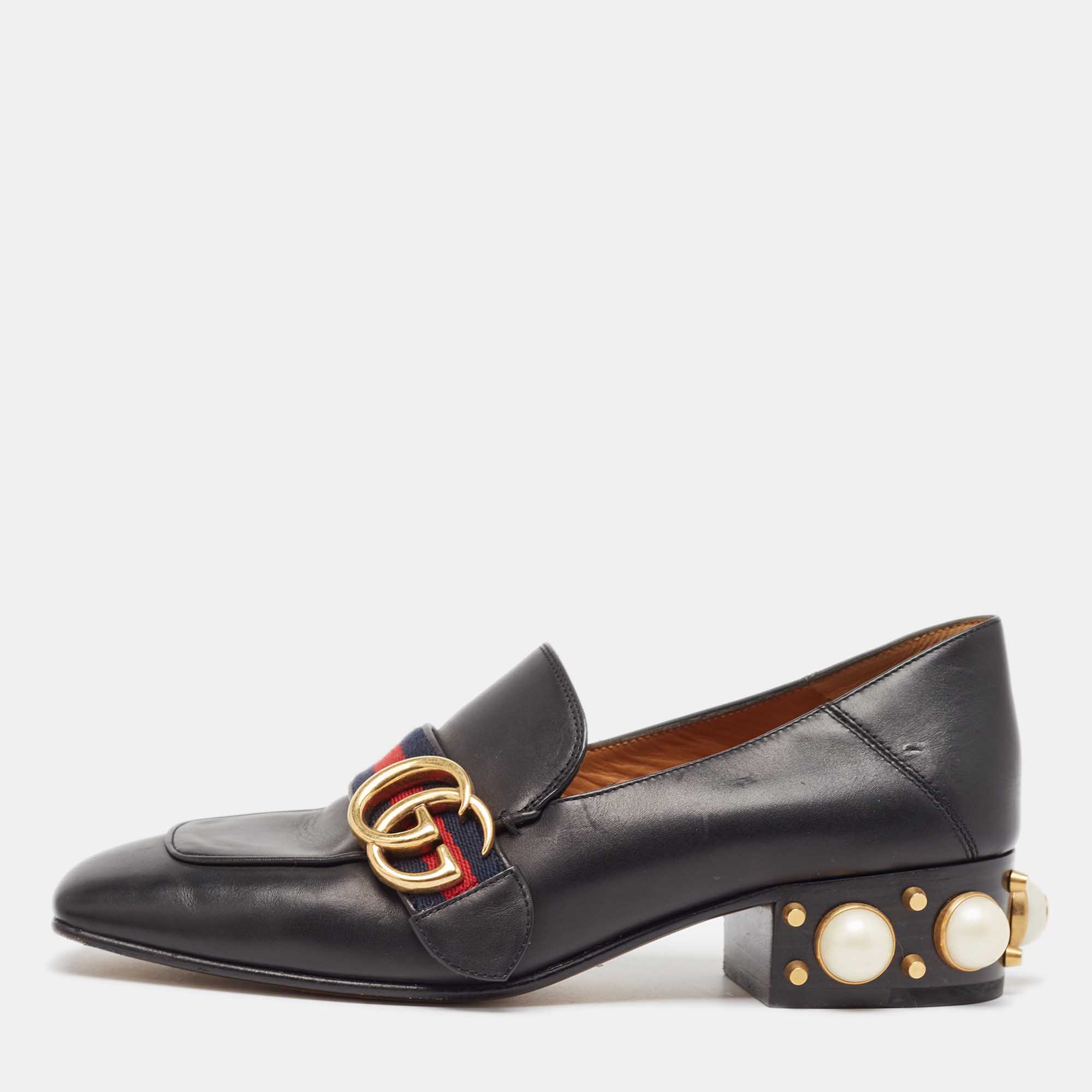 

Gucci Black Leather Double GG Slip On Loafers Size
