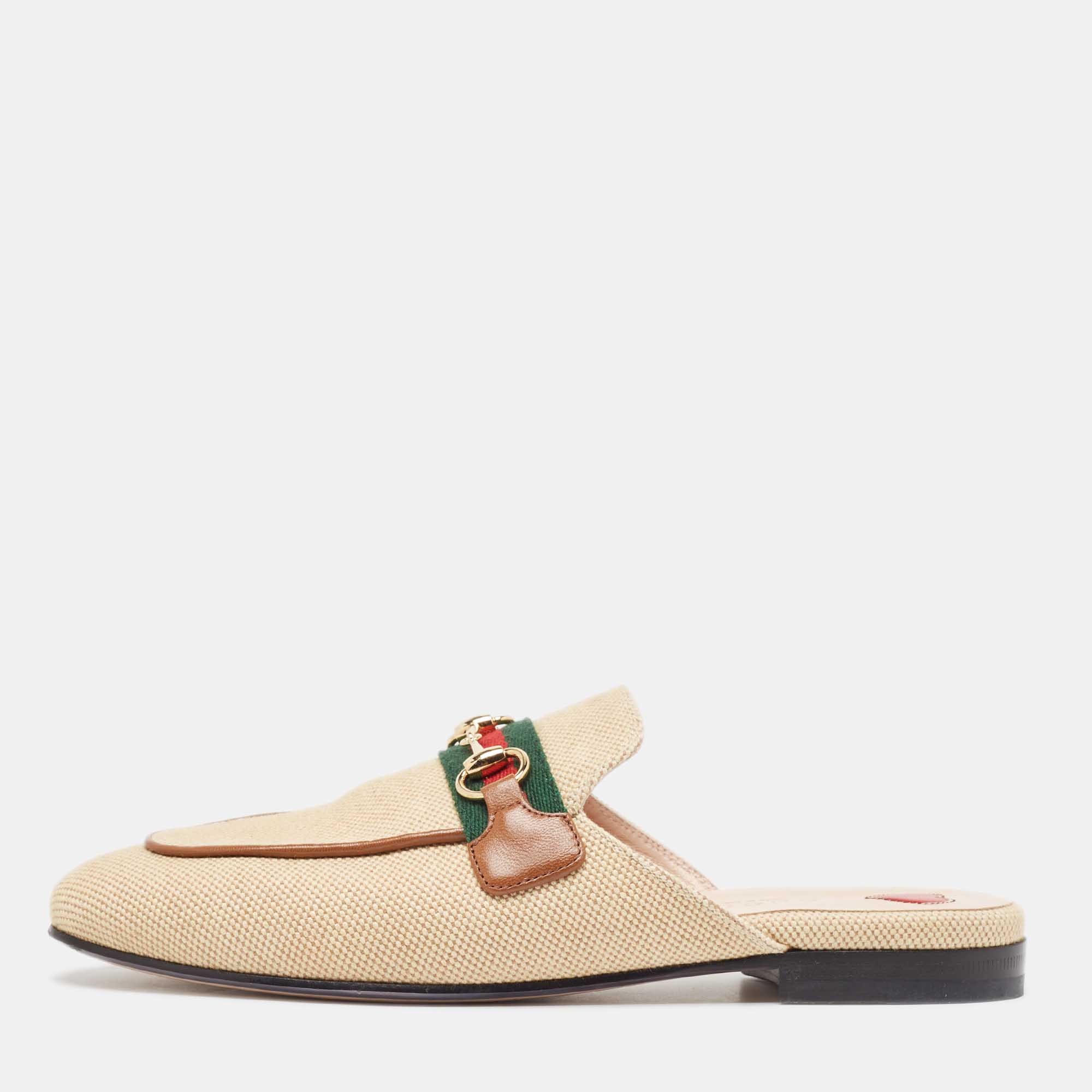 

Gucci Beige Canvas Princetown Mules Size