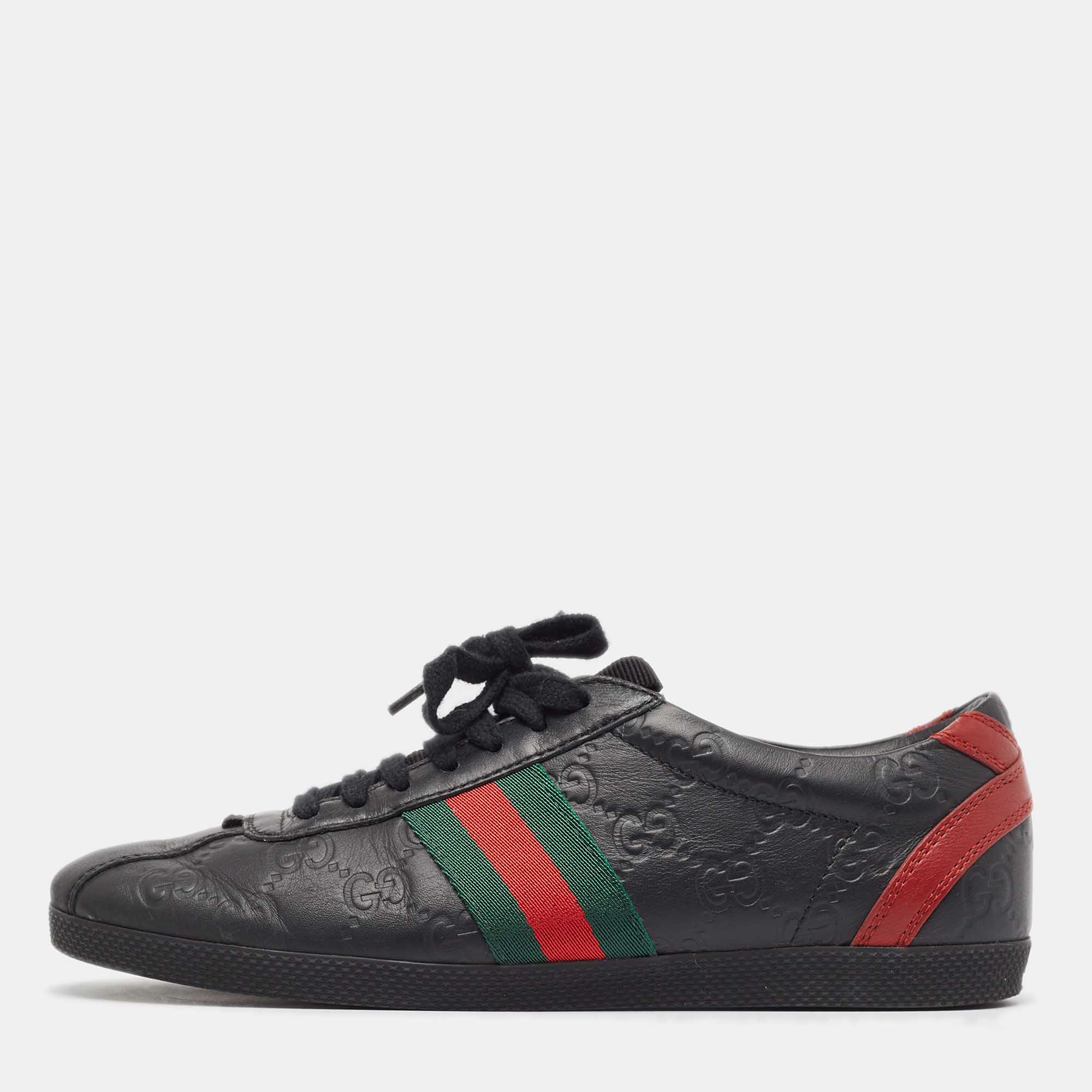 

Gucci Black Guccissima Leather Web Detail Low Top Sneakers Size